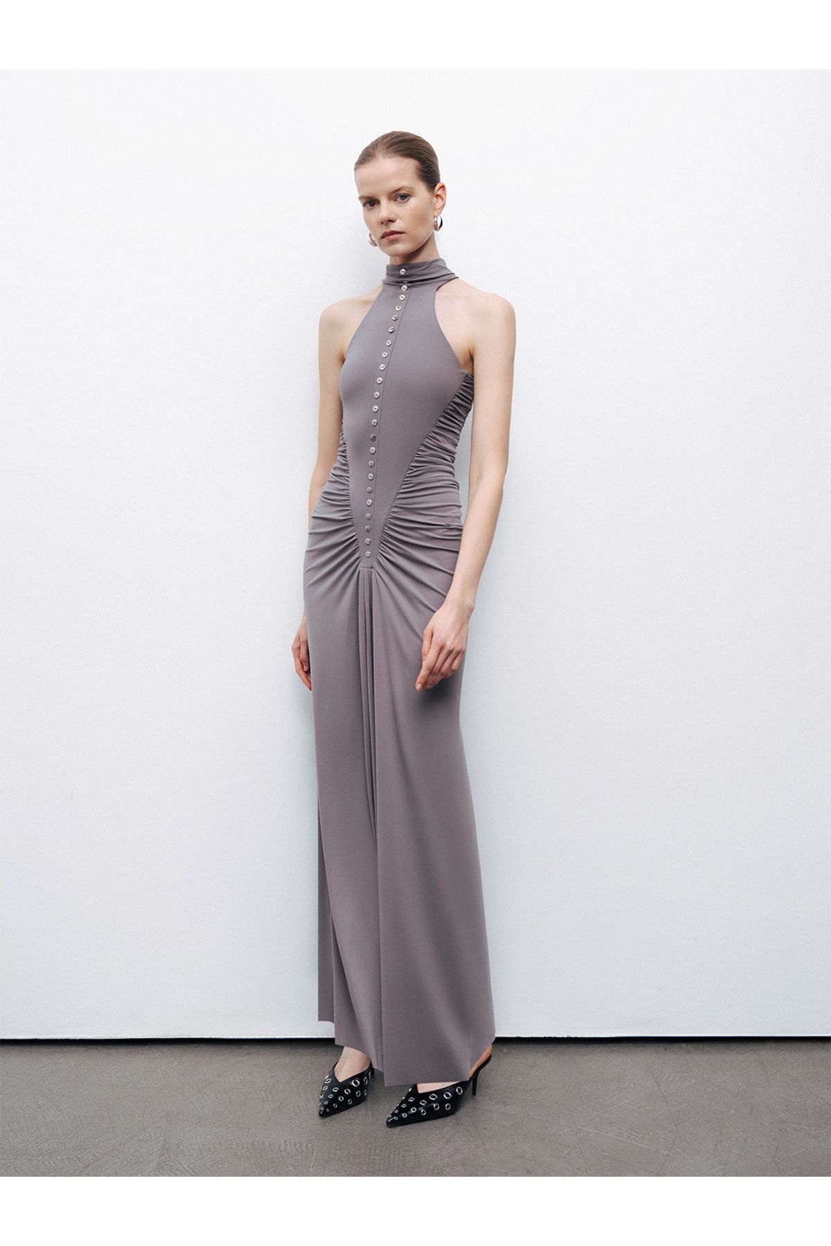 Nocturne Drape Detaylı Halter Yaka Maxi Elbise