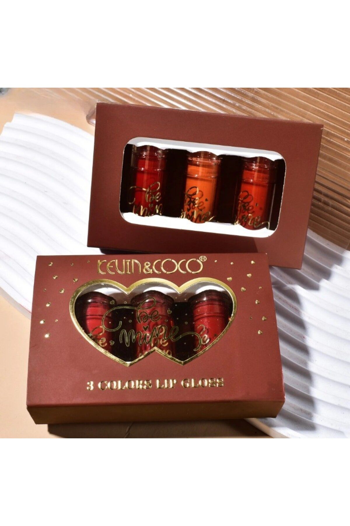 Flippy-Set luciu de buze, KEVIN & COCO, Be Mine 3 culori, luciu de buze, 11 x 7,3 x 2,7 cm, roz-roșu, varianta B 4