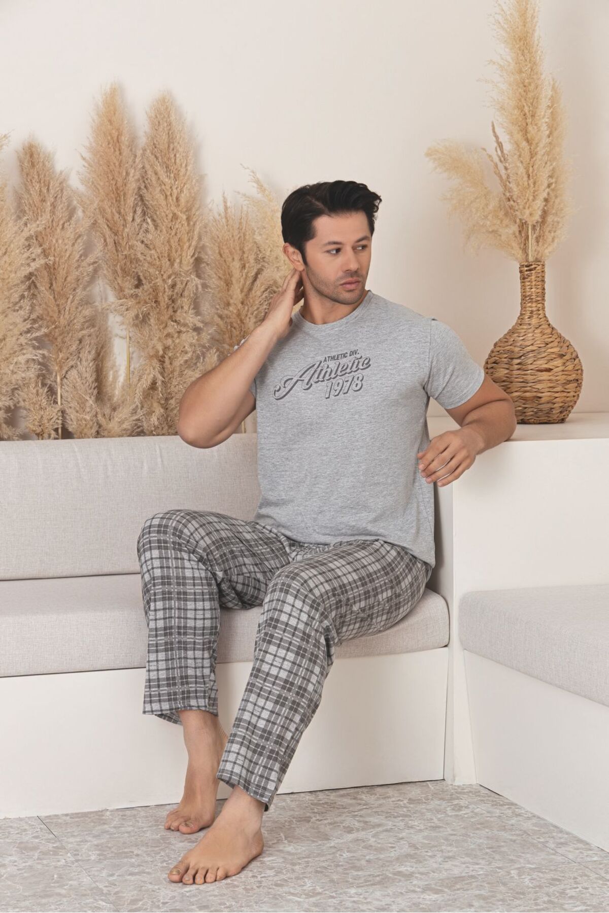 Sude HOMEWEAR ERKEK EKOSELİ KISA KOL PİJAMA TAKIMI