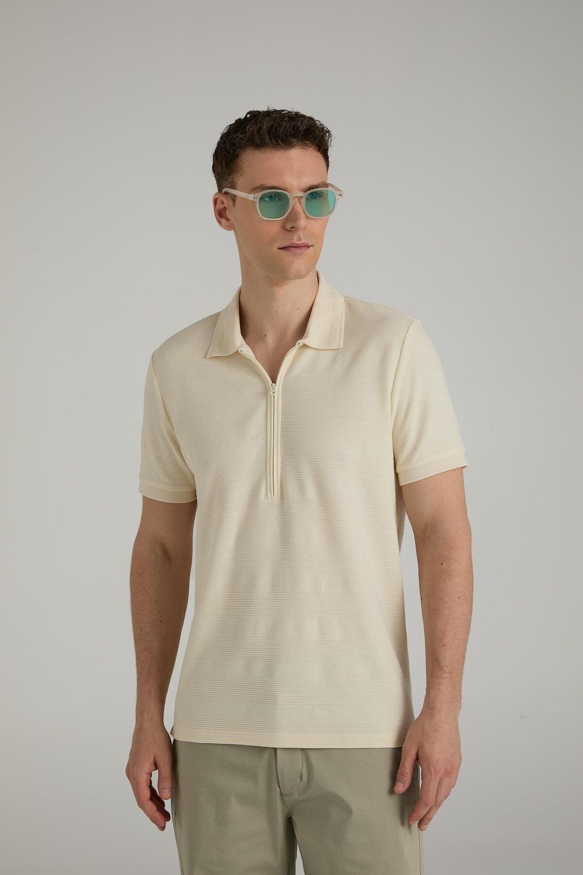 Brand Up BRANDUP Fermuarlı Çizgili Polo T-shirt