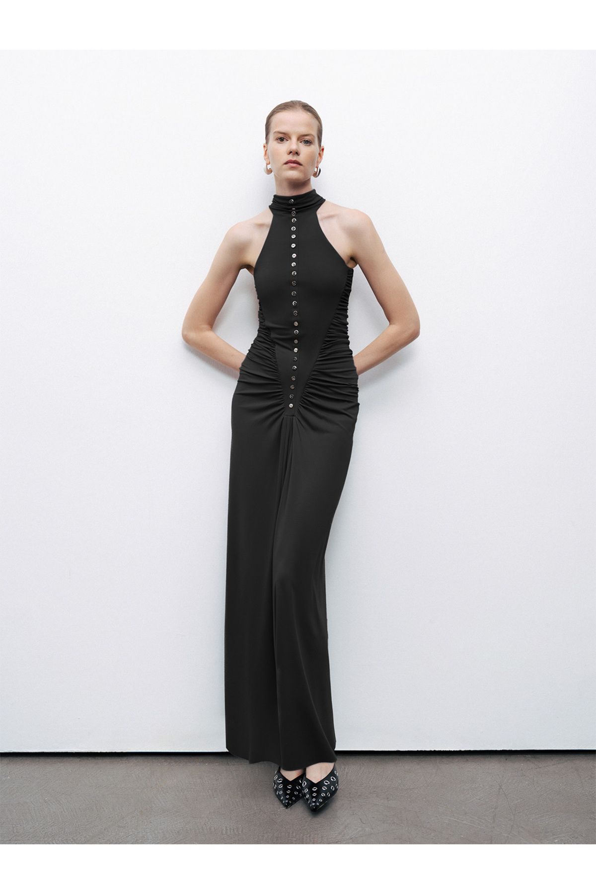Nocturne Drape Detaylı Halter Yaka Maxi Elbise