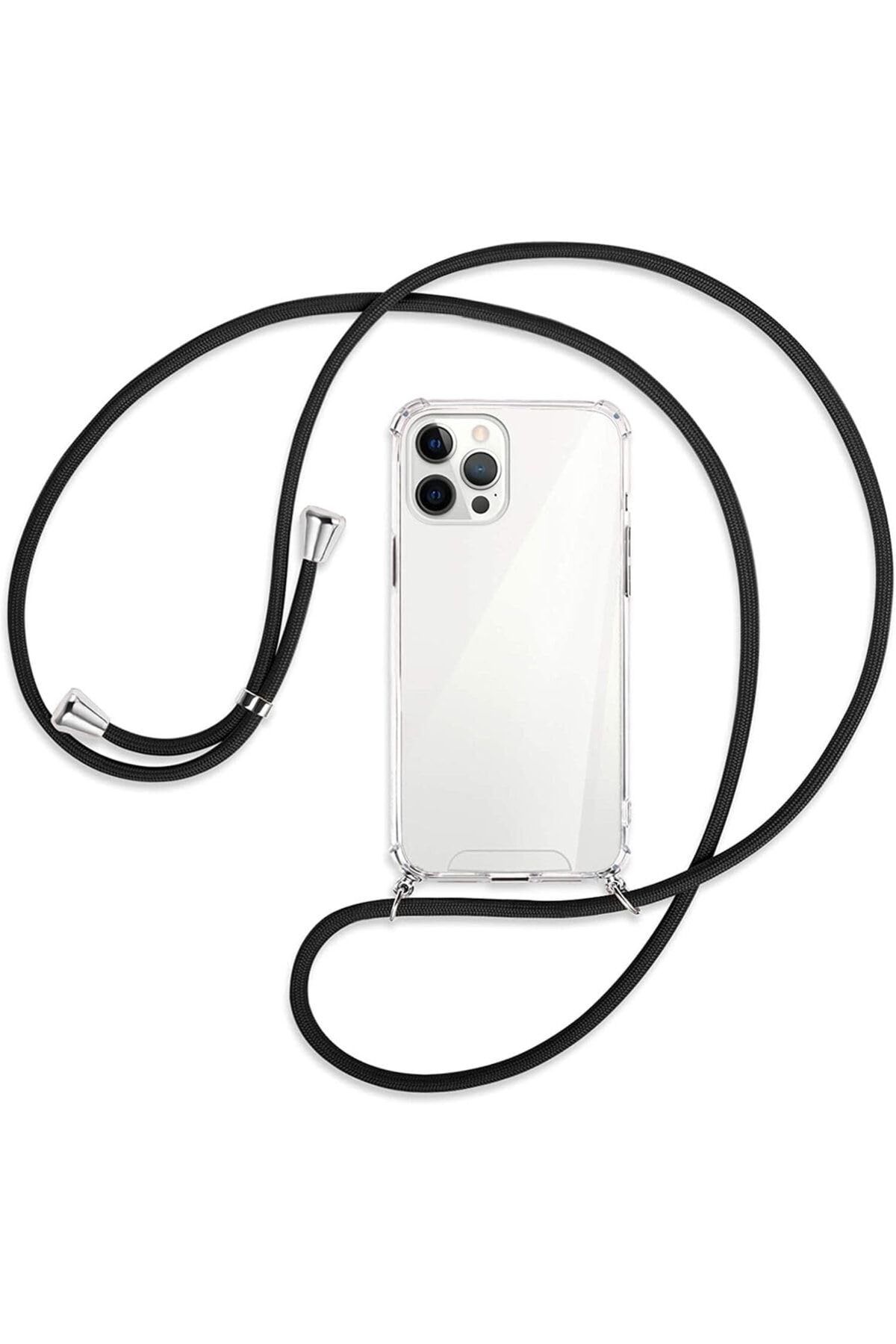STOREMAX EMN Iphone 12 Pro Uyumlu Kılıf Boyun Omuz Askılı Ipli Anti Şok Köşe Korumalı Şeffaf Siliko