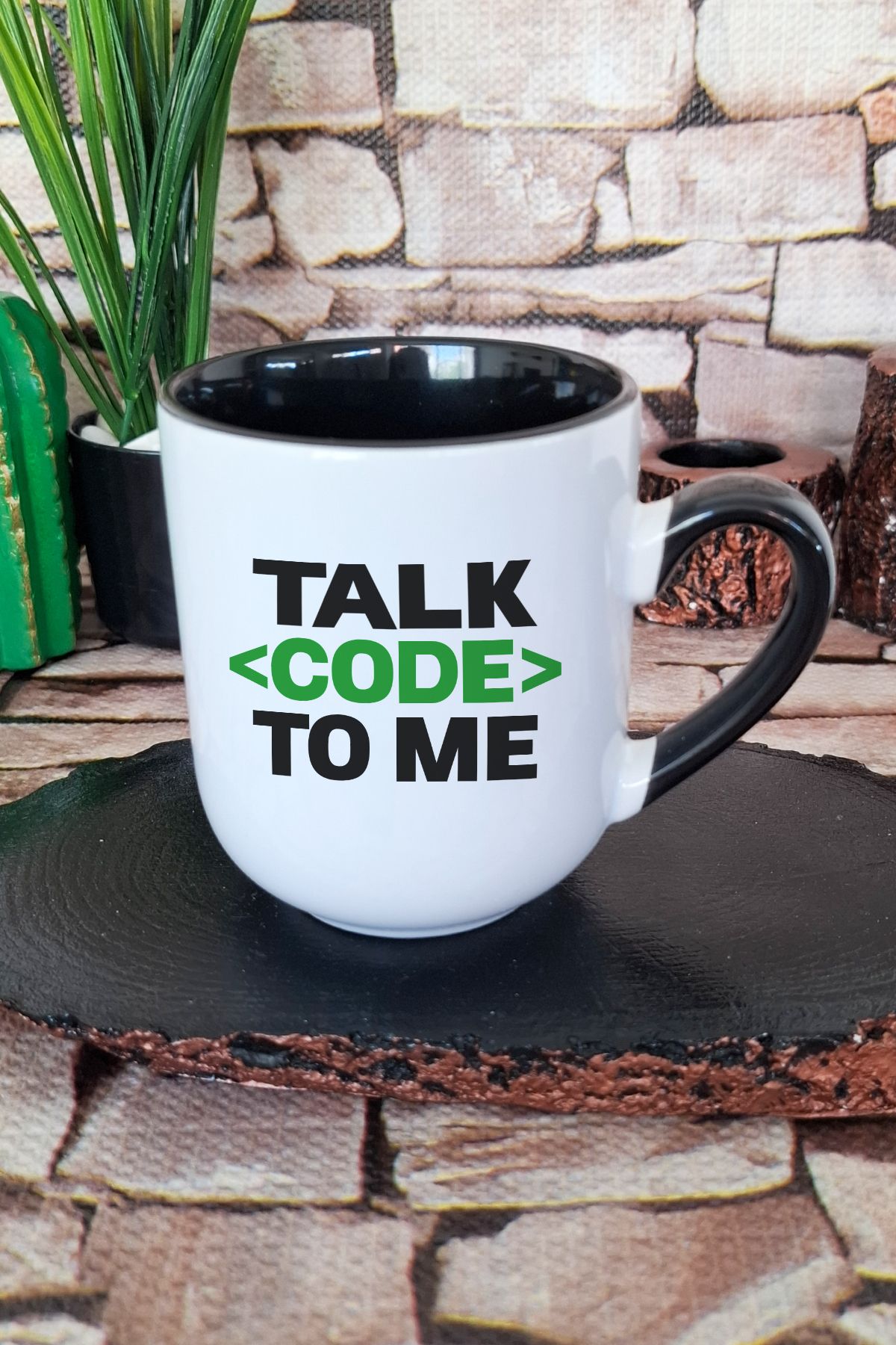 qoeuyl boutique Talk Code To Me Yazılımcı Mühendis Hediye Baskılı İçi ve Kulpu Siyah Renkli Premium Kupa Bardak