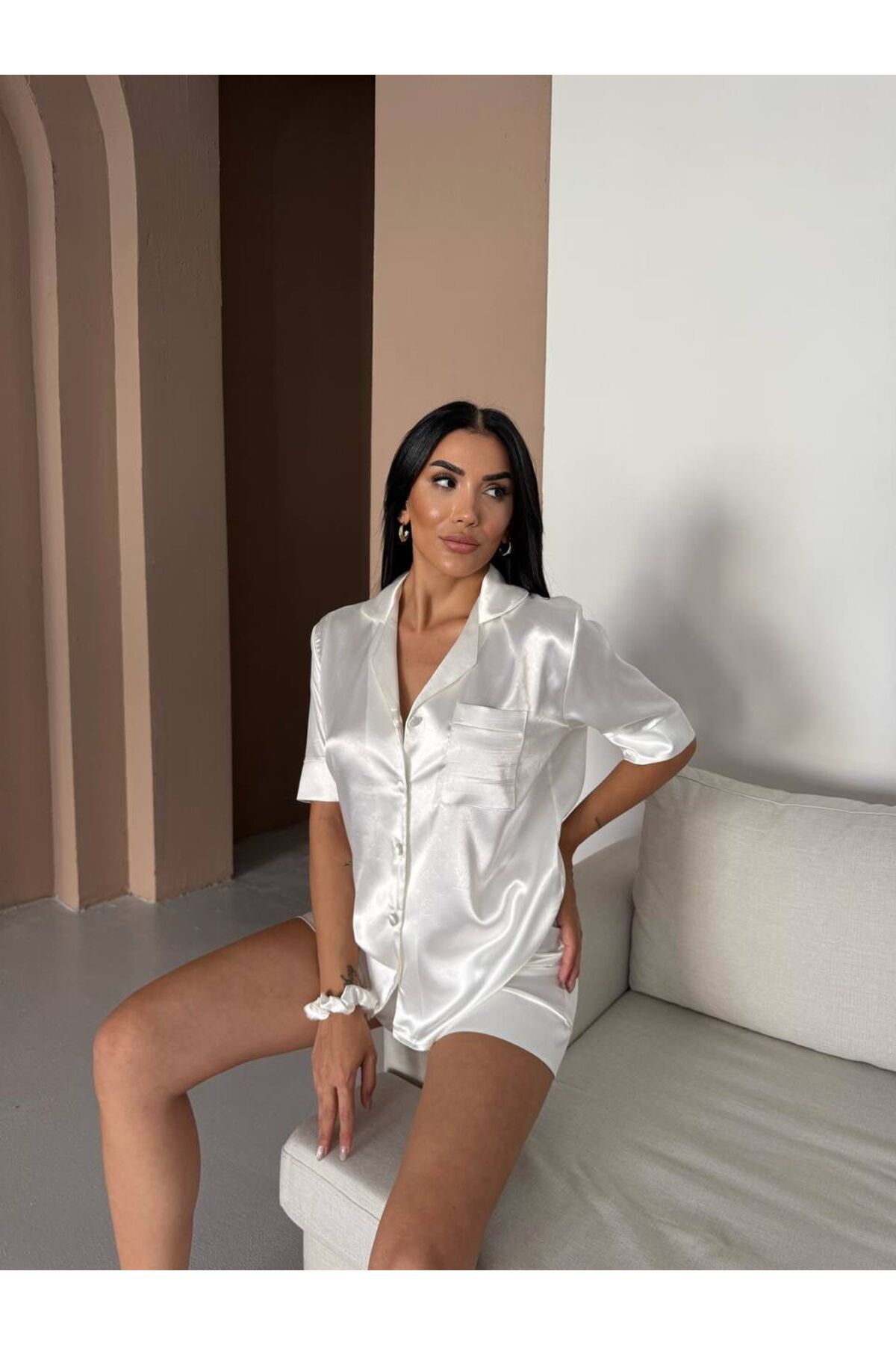 adenna saten şortlu kısa kollu pijama takımı