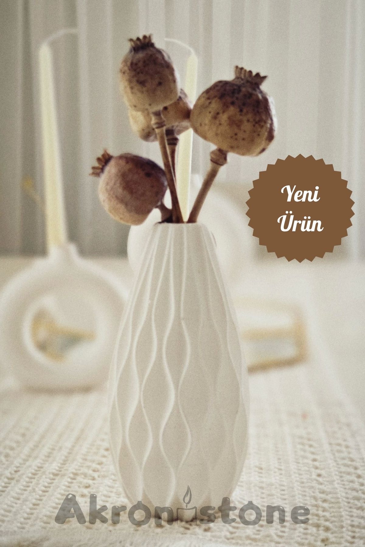 Akronis Home Kıvrım Tasarım Vazo 20cm Beton