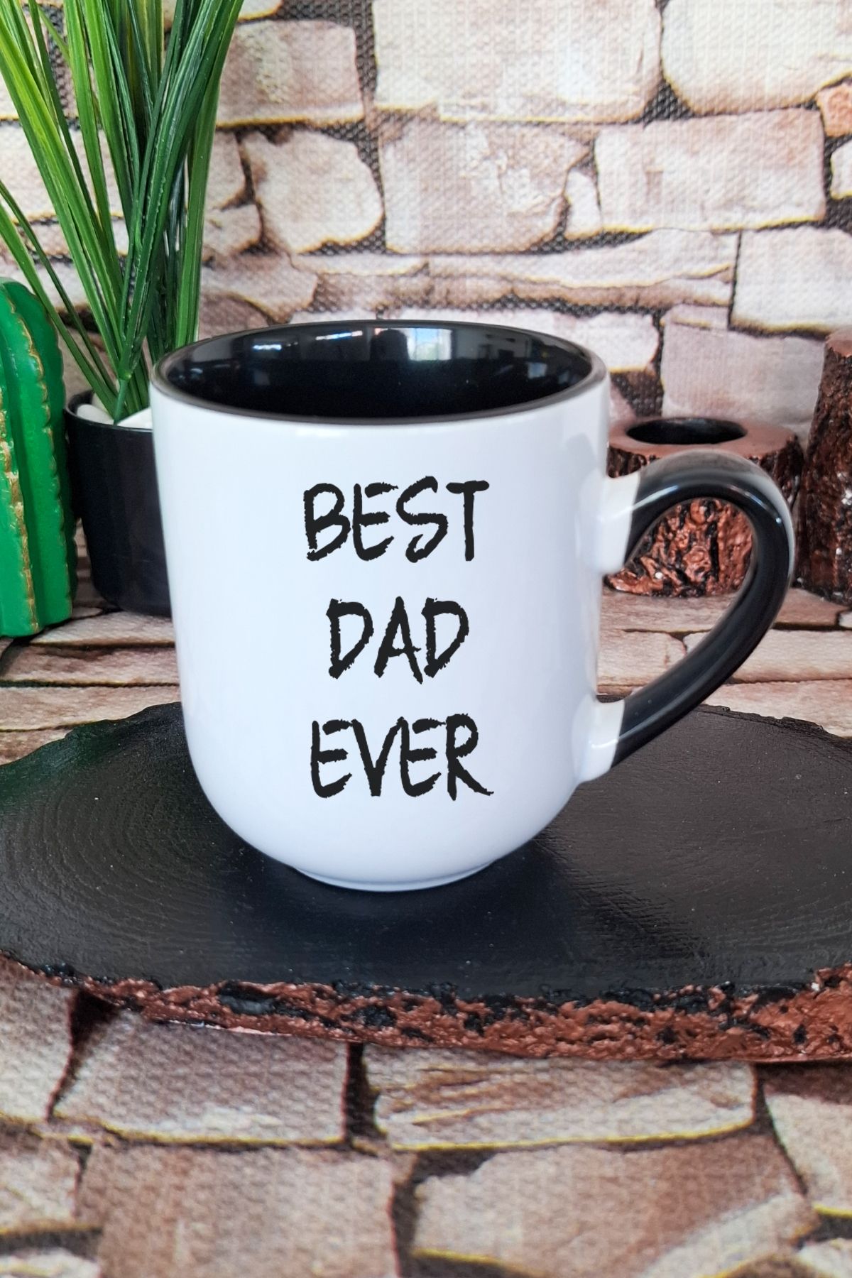 qoeuyl boutique Best Dad Ever Babalar Günü Hediye Baskılı İçi ve Kulpu Siyah Renkli Premium Kupa Bardak