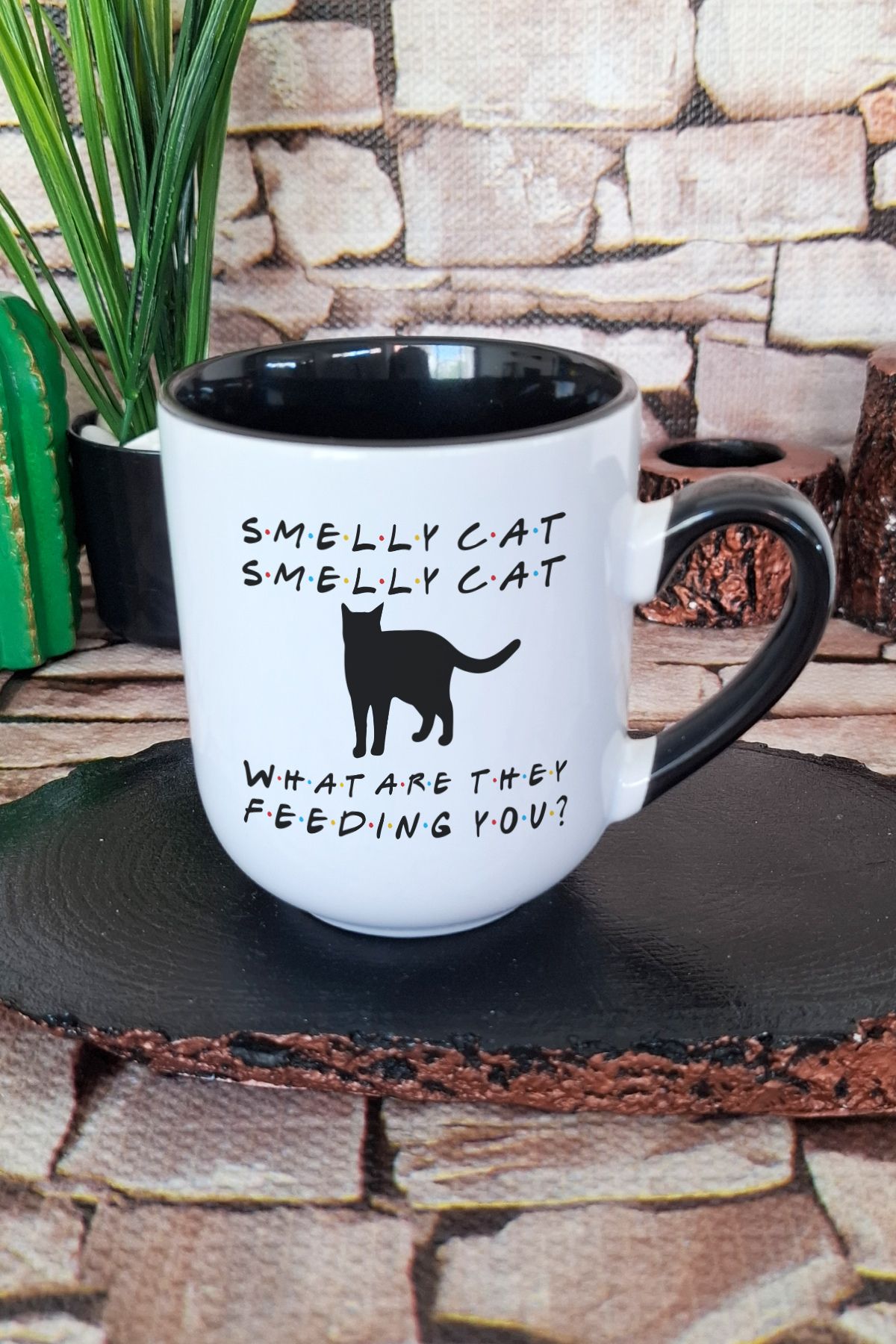 qoeuyl boutique Smelly Cat Phoebe Buffay Friends Baskılı İçi ve Kulpu Siyah Renkli Premium Kupa Bardak