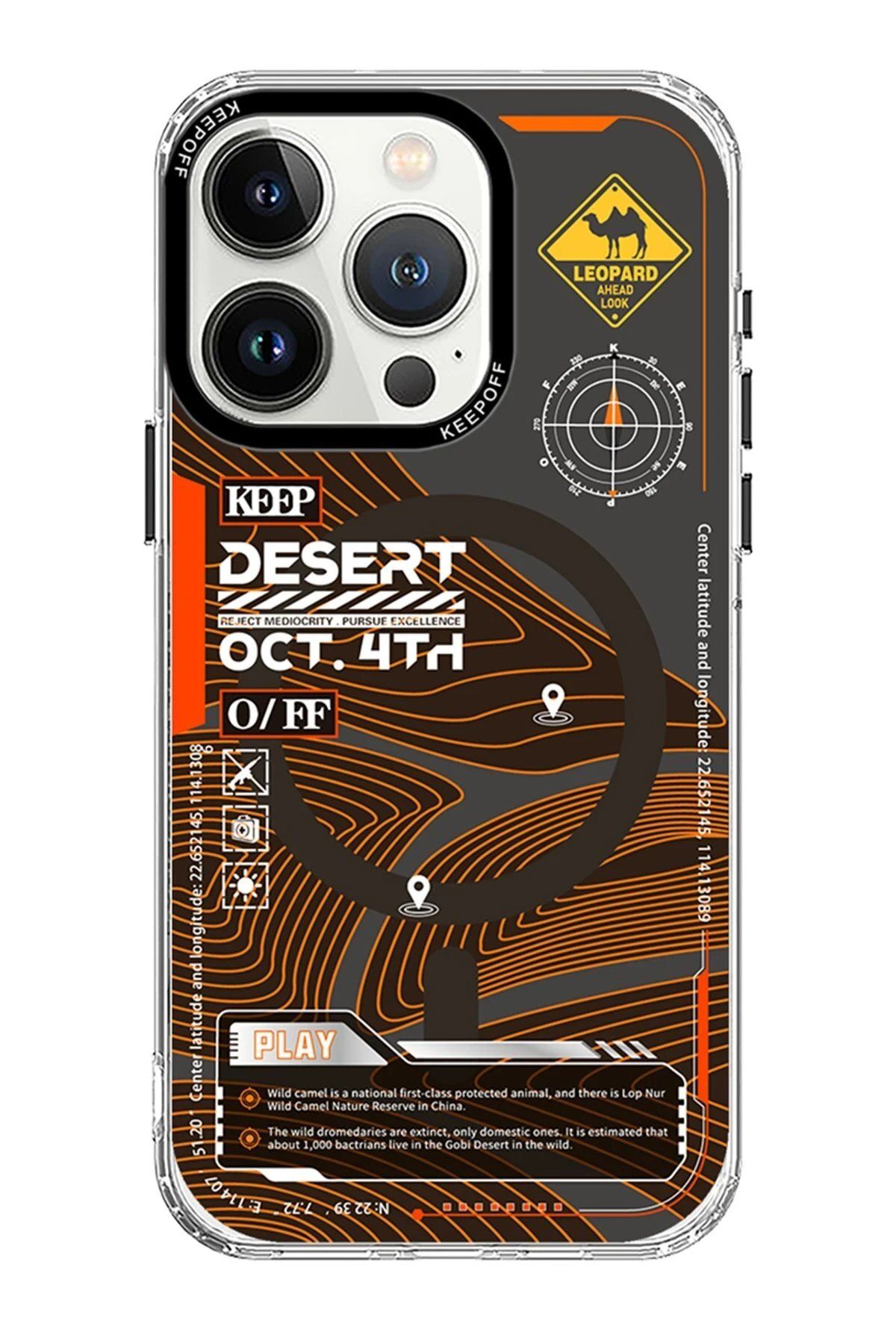 Keep Off iPhone 15 Pro Map Magsafe Kapak - Desert