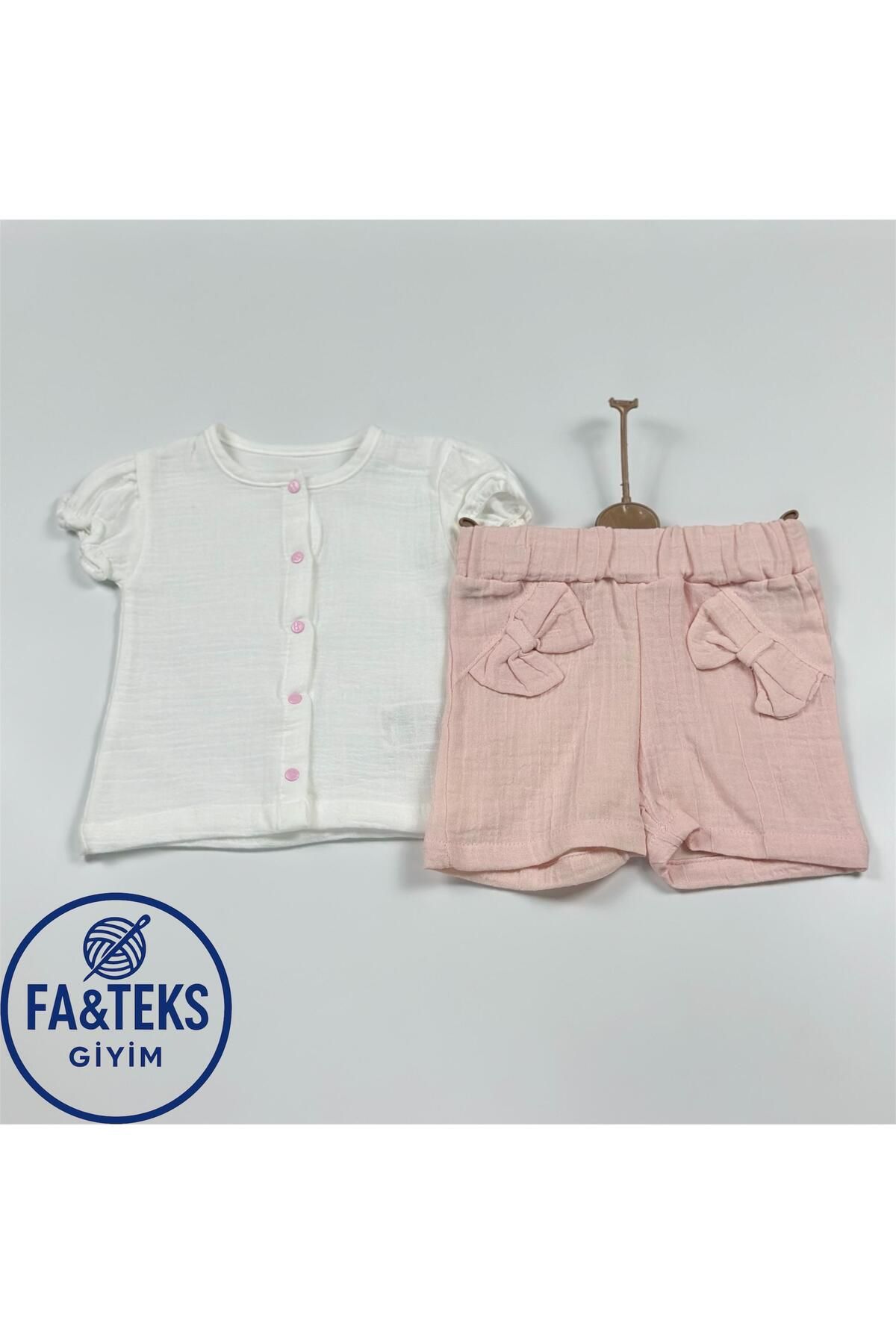 Butik Yenidoğan Kız Bebek Takımı Yarım Kol |Üst Gömlek|Fiyonklu Şort|