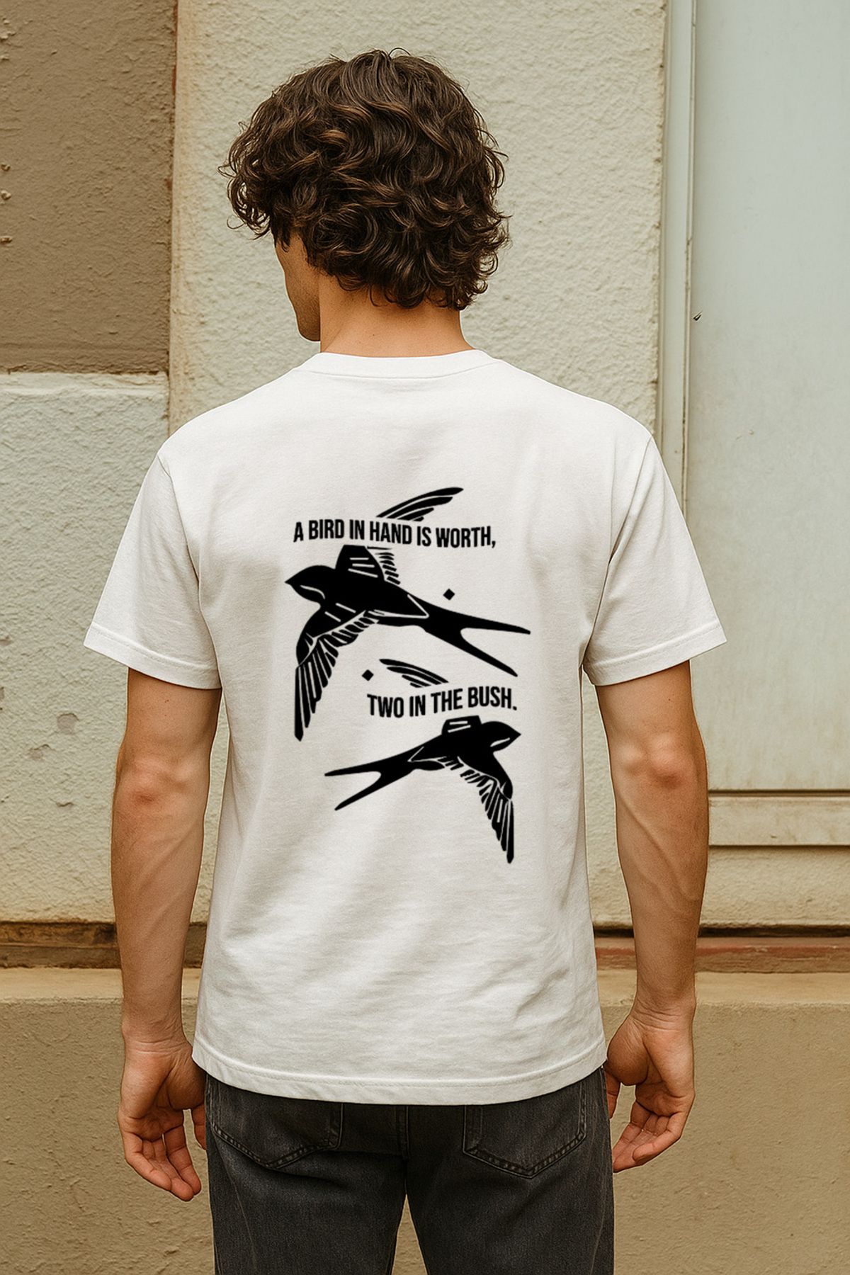 BLUGRIN Unisex Baskılı T-Shirt | Beyaz