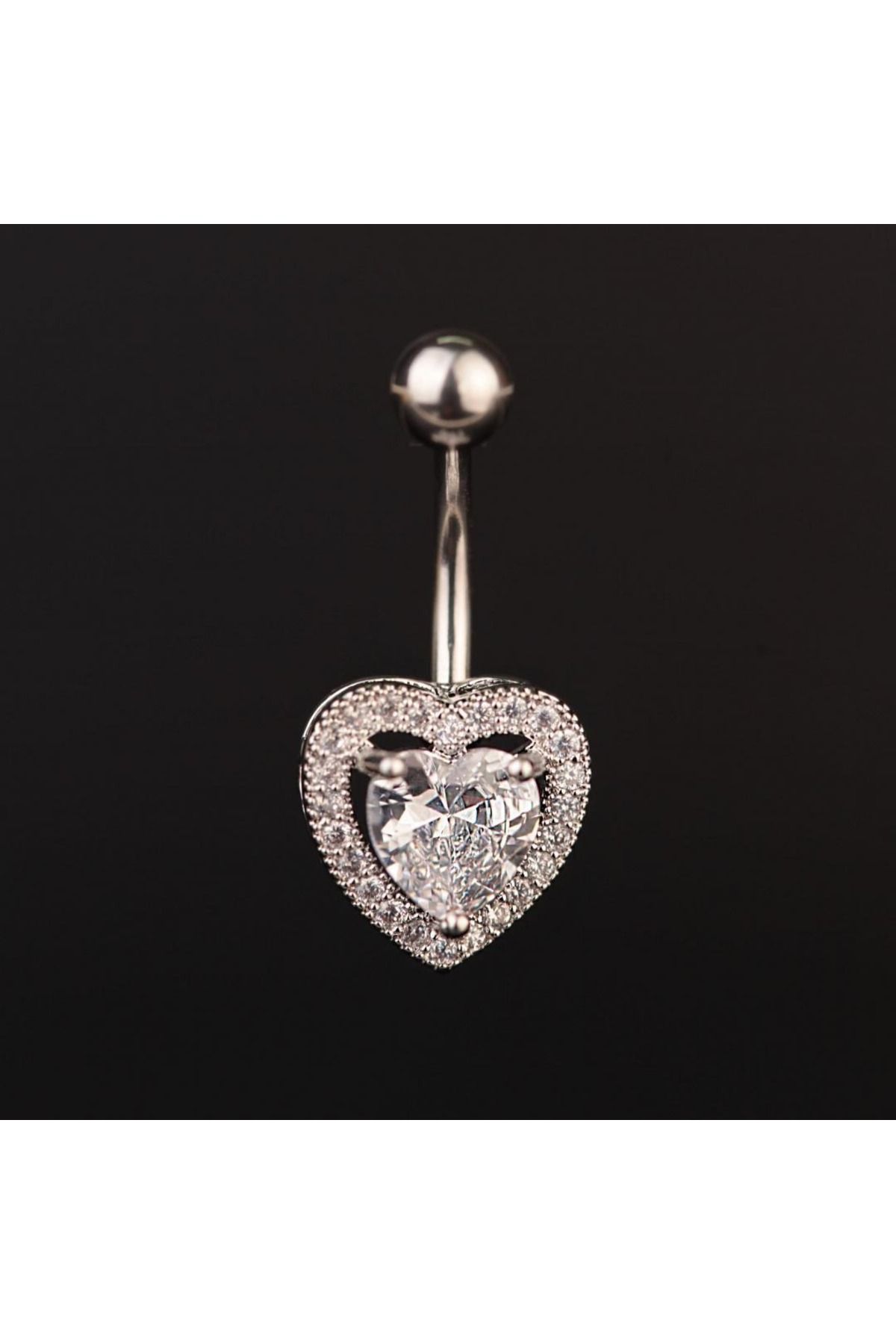 İmgeTattoo Kalp Zirkon 10x1,6mm Çelik Göbek Piercing