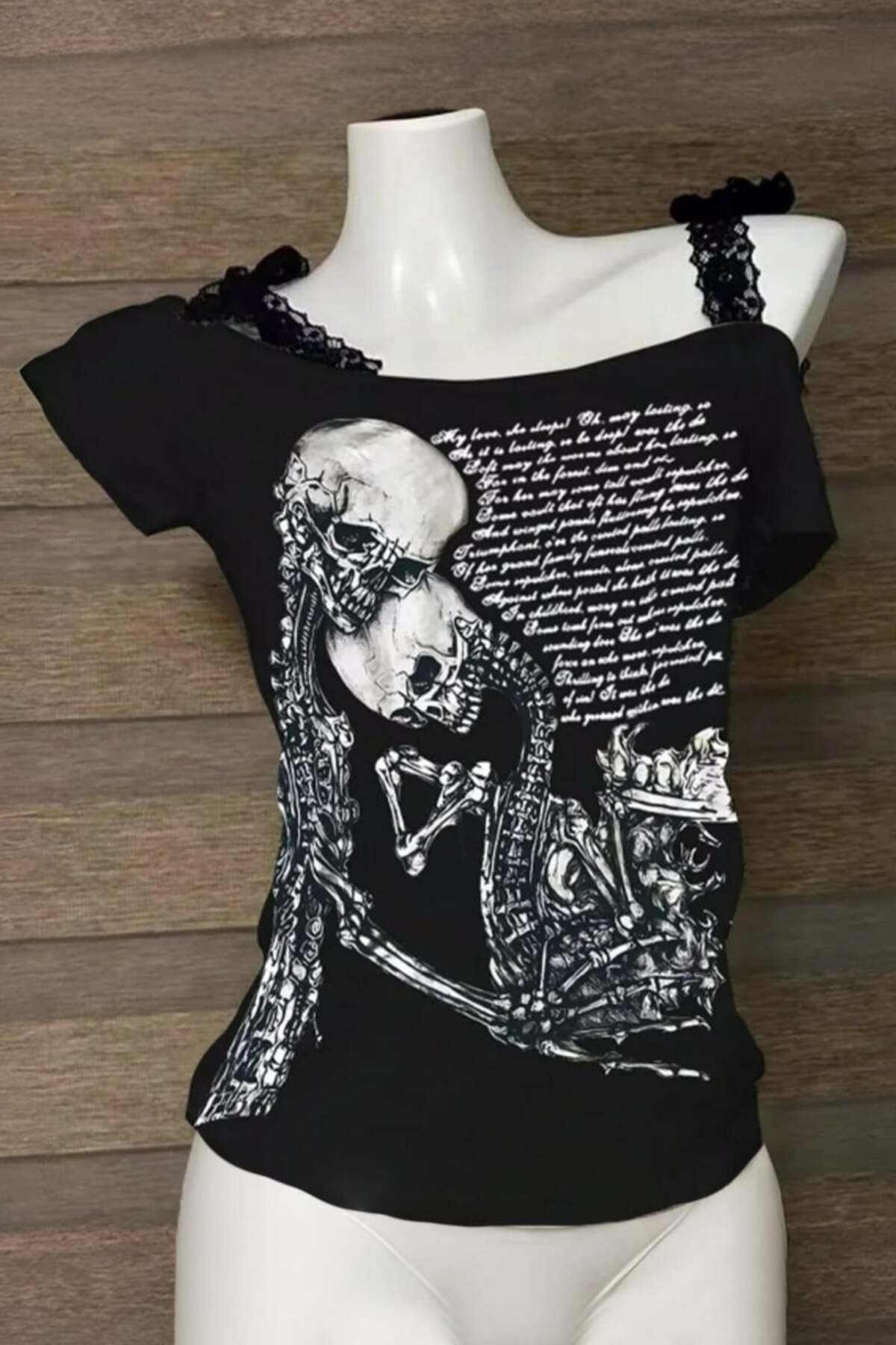 Karakedi Gothic Punk Skeleton Skull Ek Askılı Kısa Kollu Body