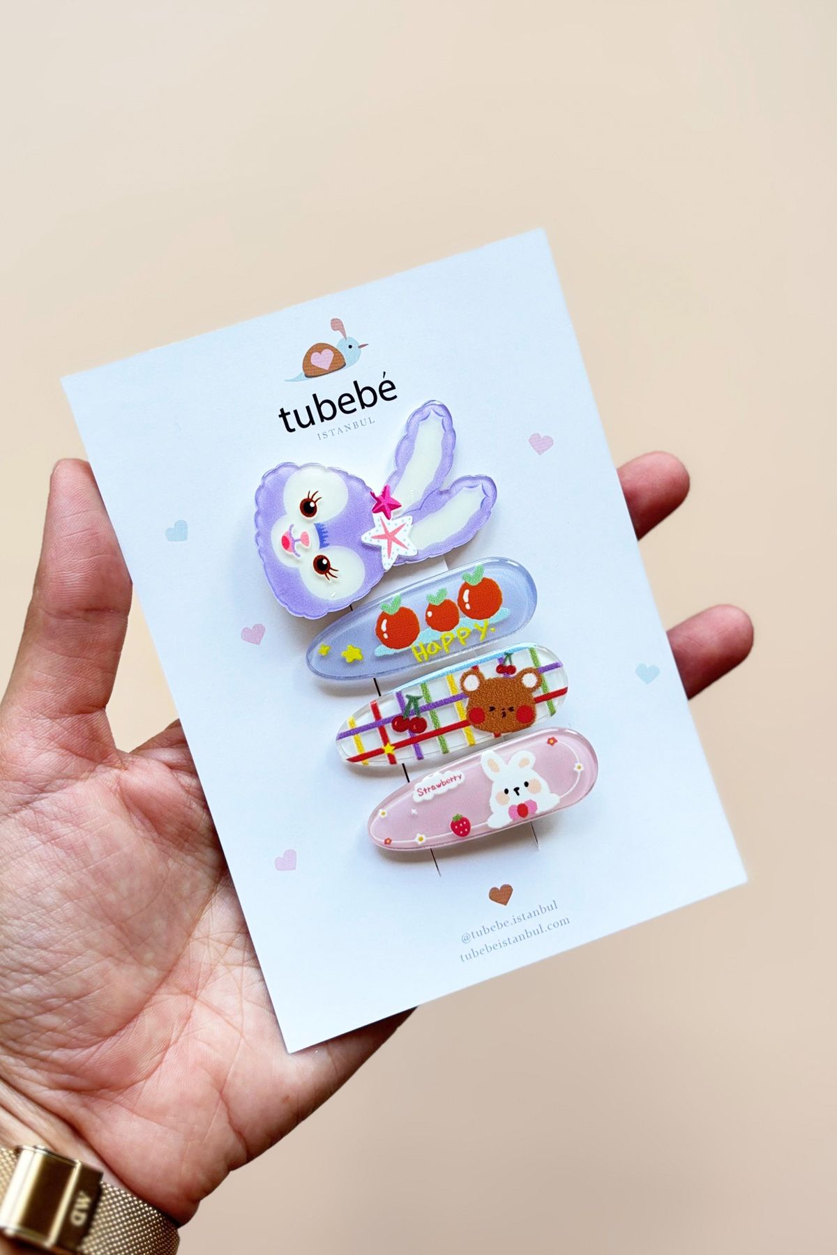 Tubebé İstanbul Mor Tavşan Temalı 5’li Renkli Çocuk Toka Seti