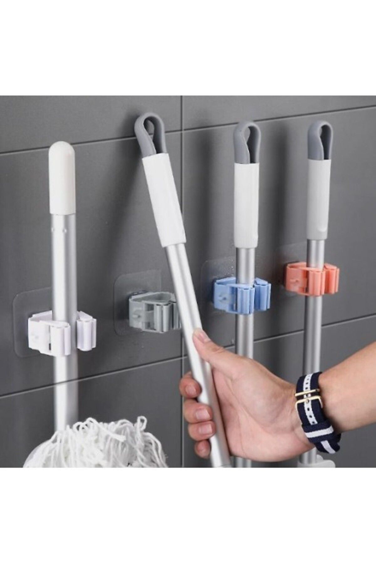 teknotrust Yapışkanlı Mop Tutucu Seti, Pratik ve Temiz Kullanım İçin 4'lü Paket