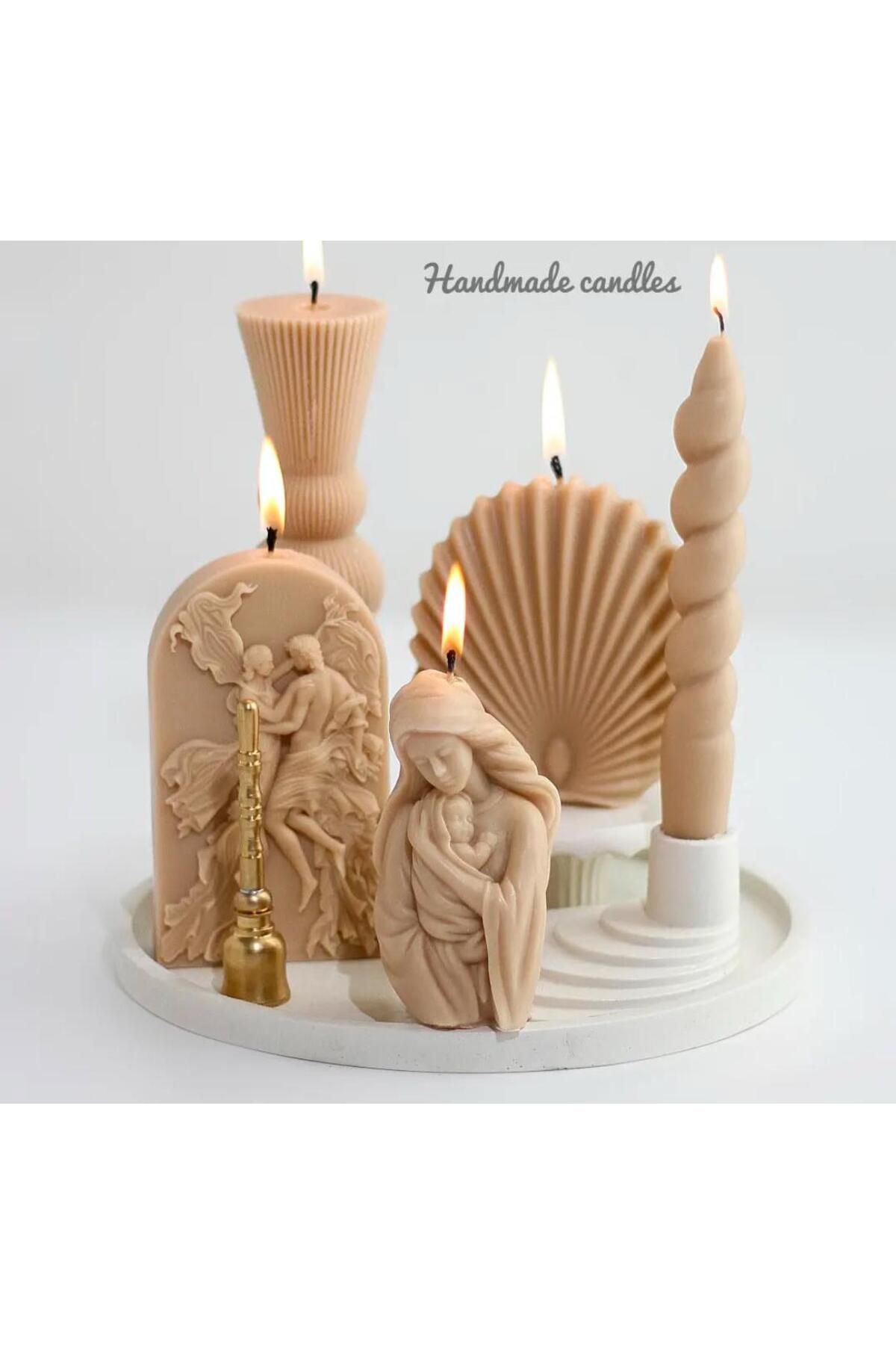 SCA CANDLE Dekoratif Mum Deniz Kabuğu +Anne Çoçük+Romeo Jüliyet +Şamdan Mum +iki top model toplam 5 parça