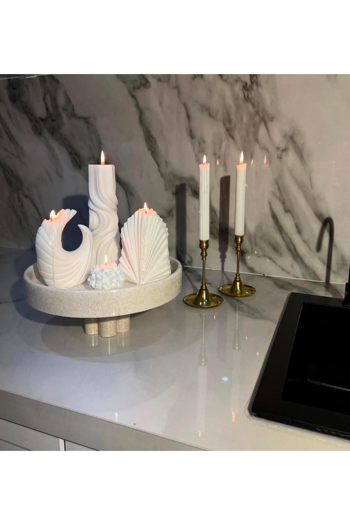 SCA CANDLE Dekoratif Mum Palm +Dalga+Ay +Gül +Çizgili Şamdan mum Toplam 6 Parça