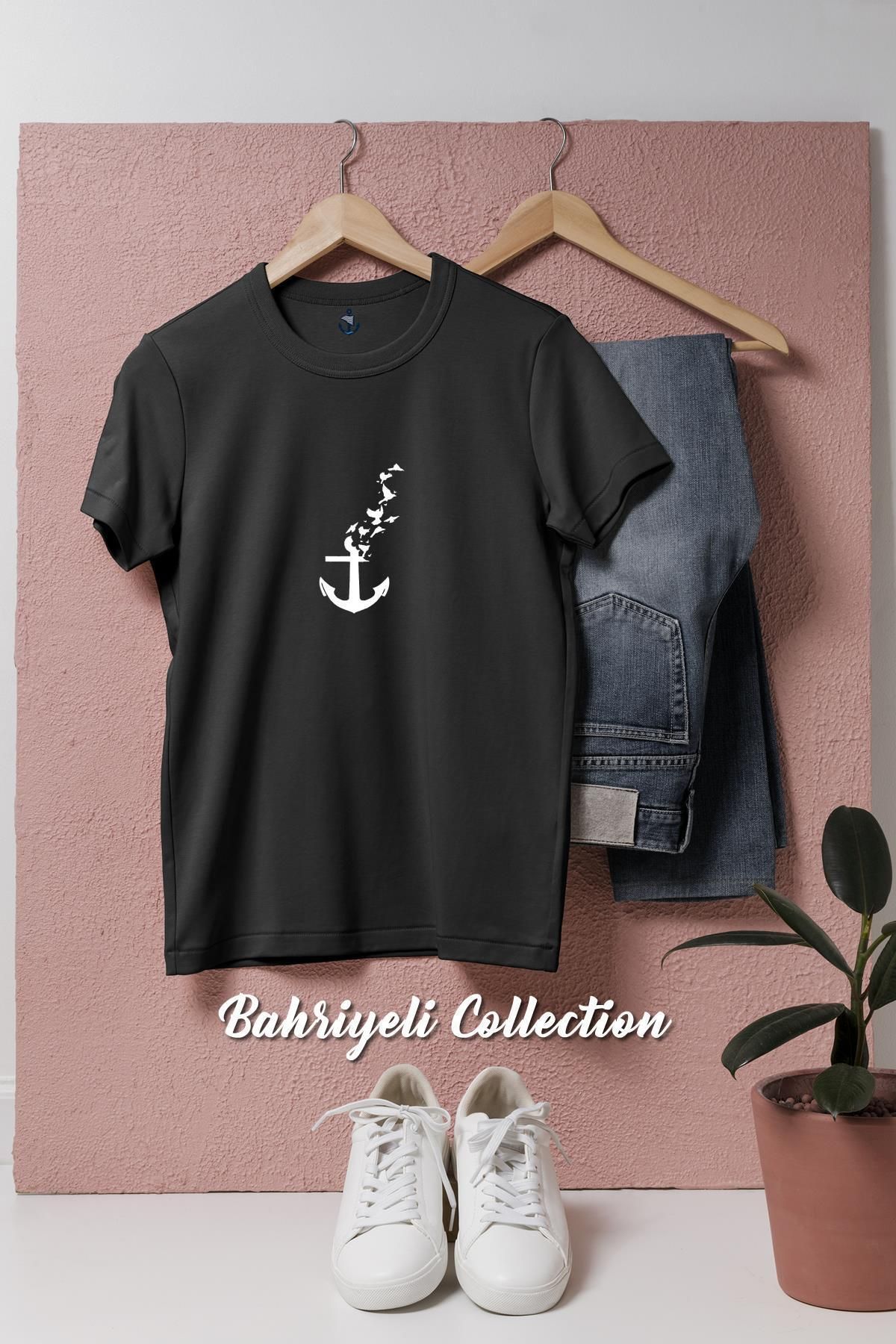 bahriyeli.jpeg Oversize Kuşlar Ve Çıpa - Çapa Tasarımlı Unisex T-Shirt
