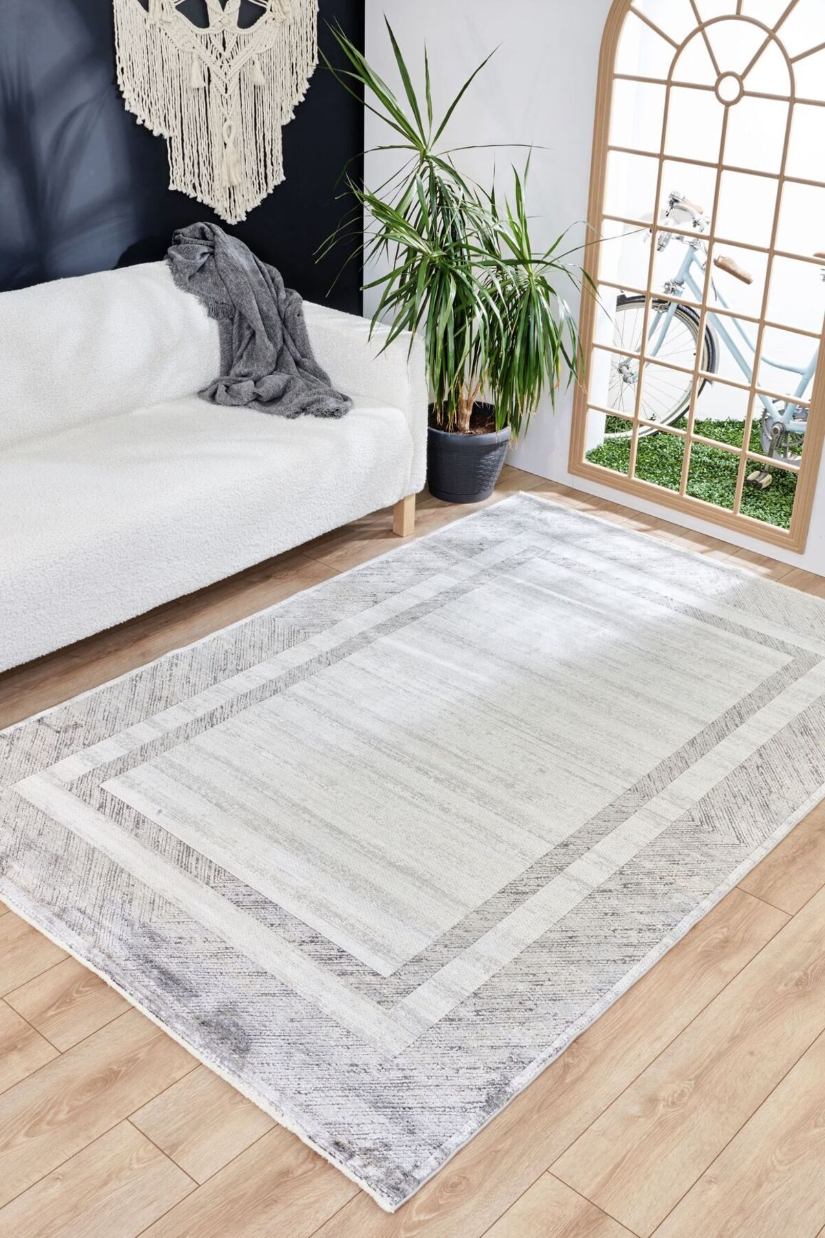 akbel halı & yatak exclusive home design Queen 8106 Gri - Viskon Bambu Halı | Dokuma Salon Halısı