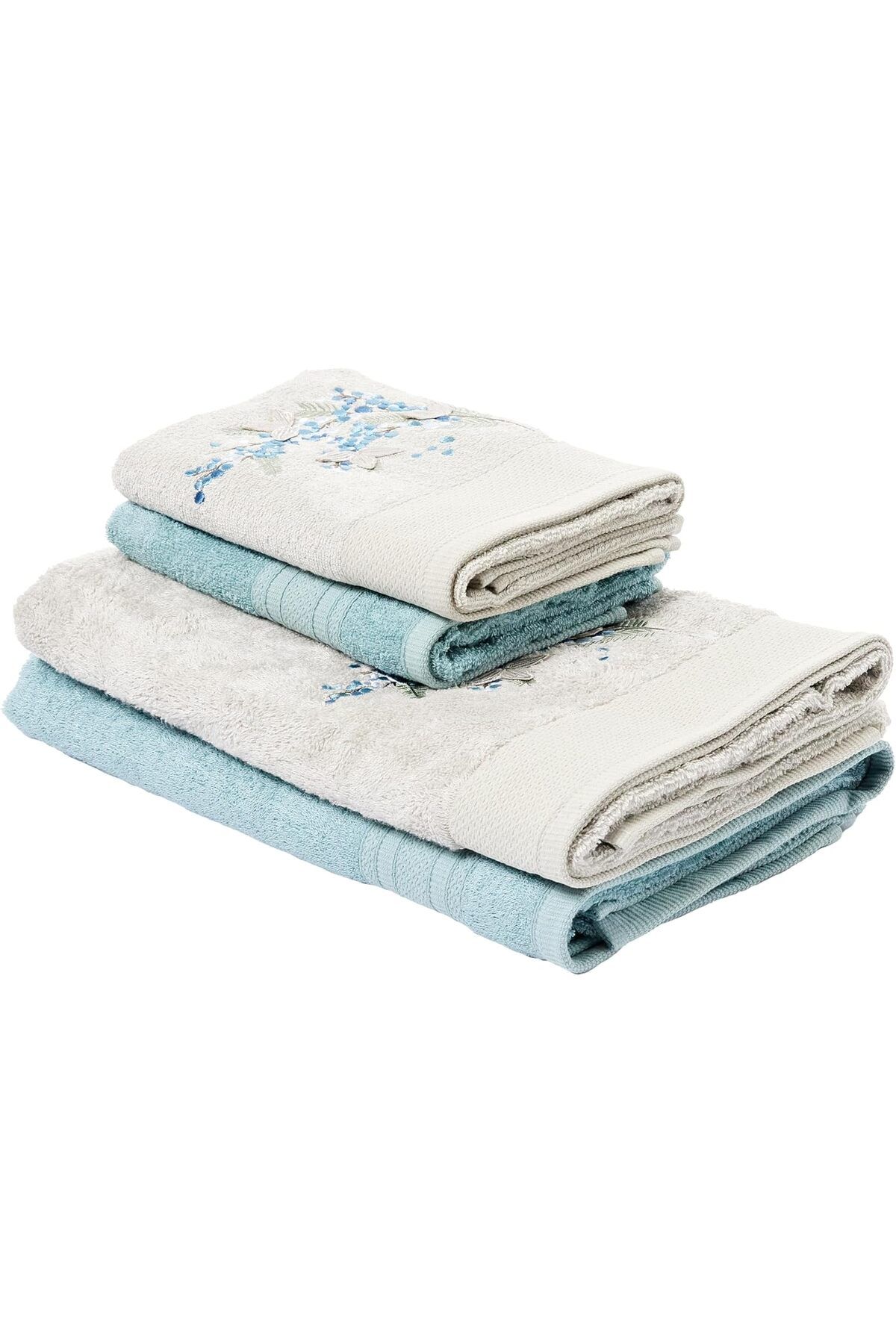 mazıdağı mazzıdağ Mimosa Çiçek Desenli%60 Pamuk%40 Viskoz Hamam Seti, Taş-Nil Mavisi, 2 Adet 70x150 cm H