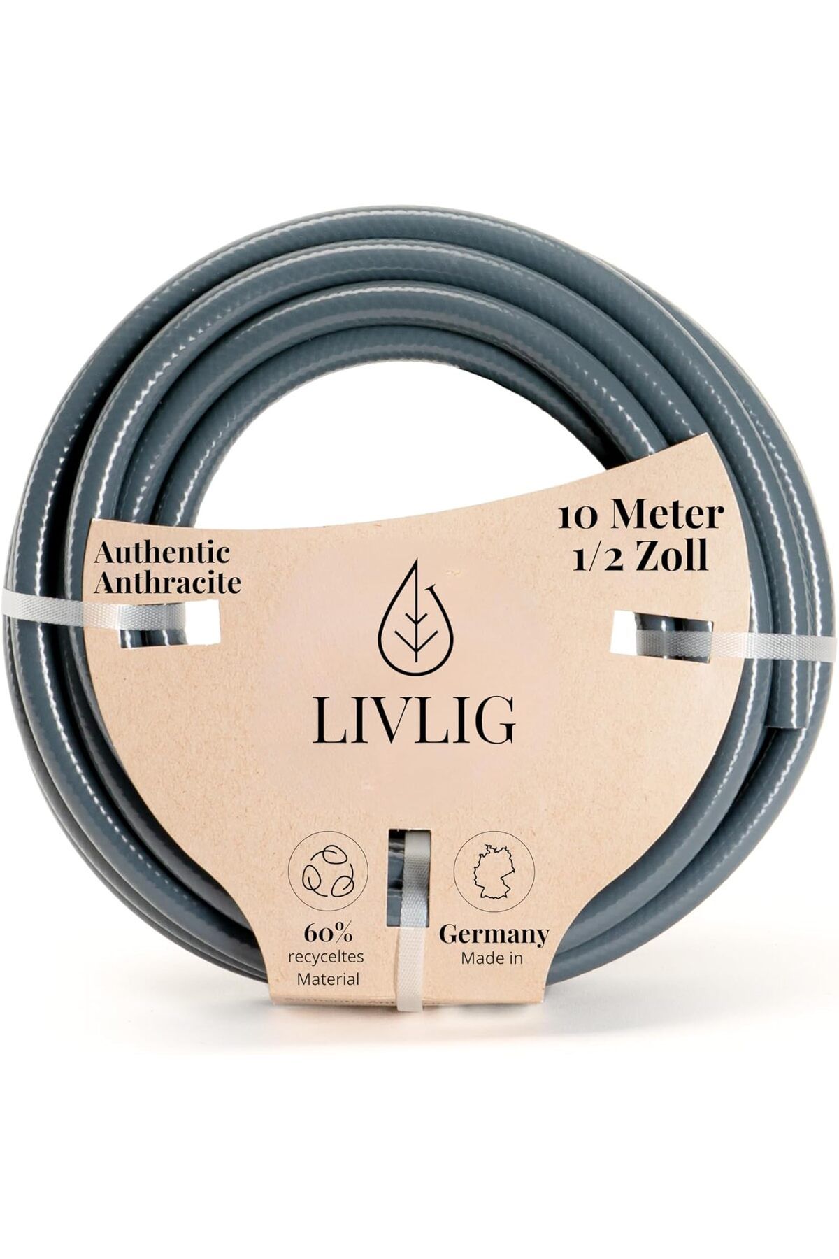 LIVLIG 10 m Bahçe Hortumu, 1/2 inç, Antrasit, Geri Dönüşümlü PVC