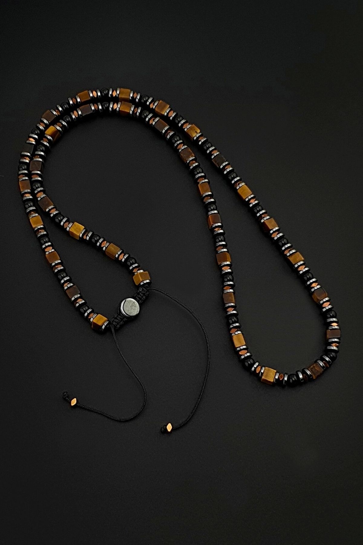 Seven Art Jewelry Doğal Taş Kolye, Küp Kaplan Gözü, Akik Taşı ve Hematit Taşı Kolye, Erkek Kolye, Kadın Kolye