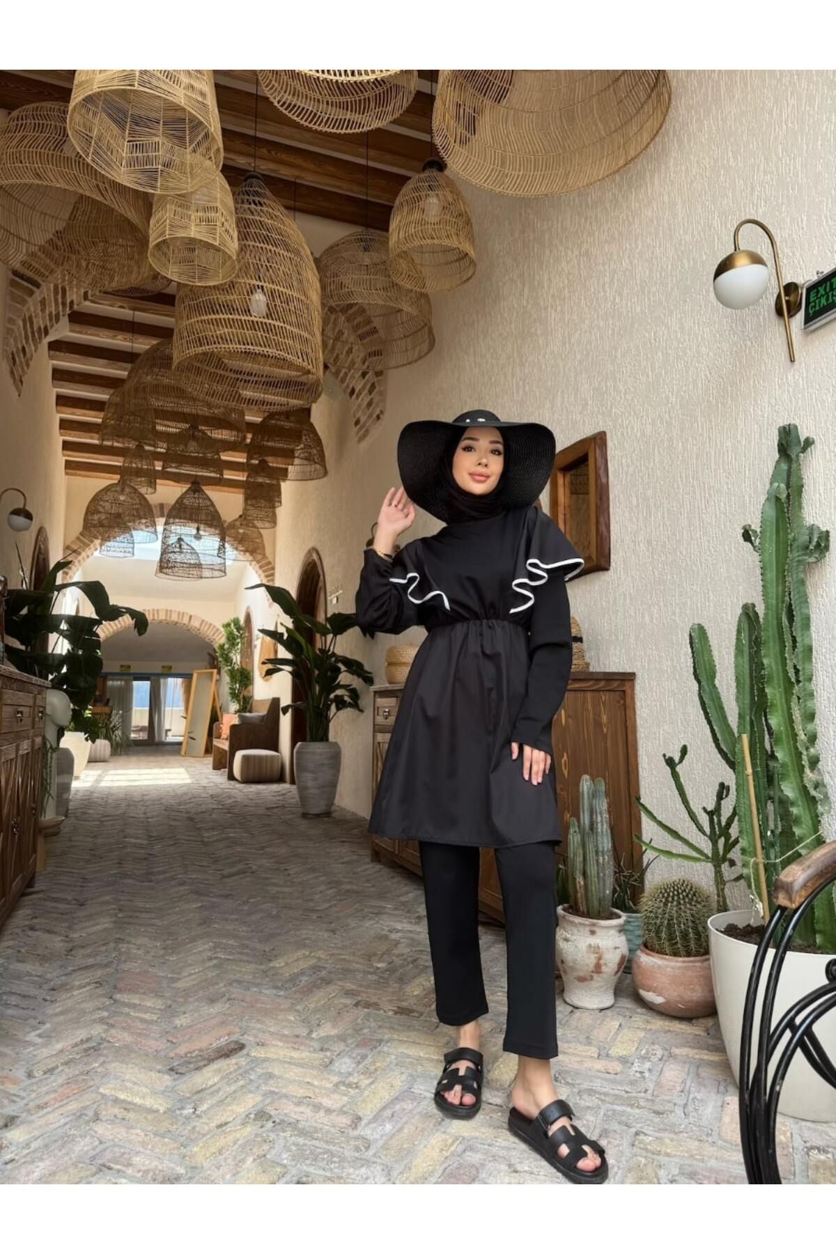 Miraystyle Şerit Detaylı Tesettür Mayo