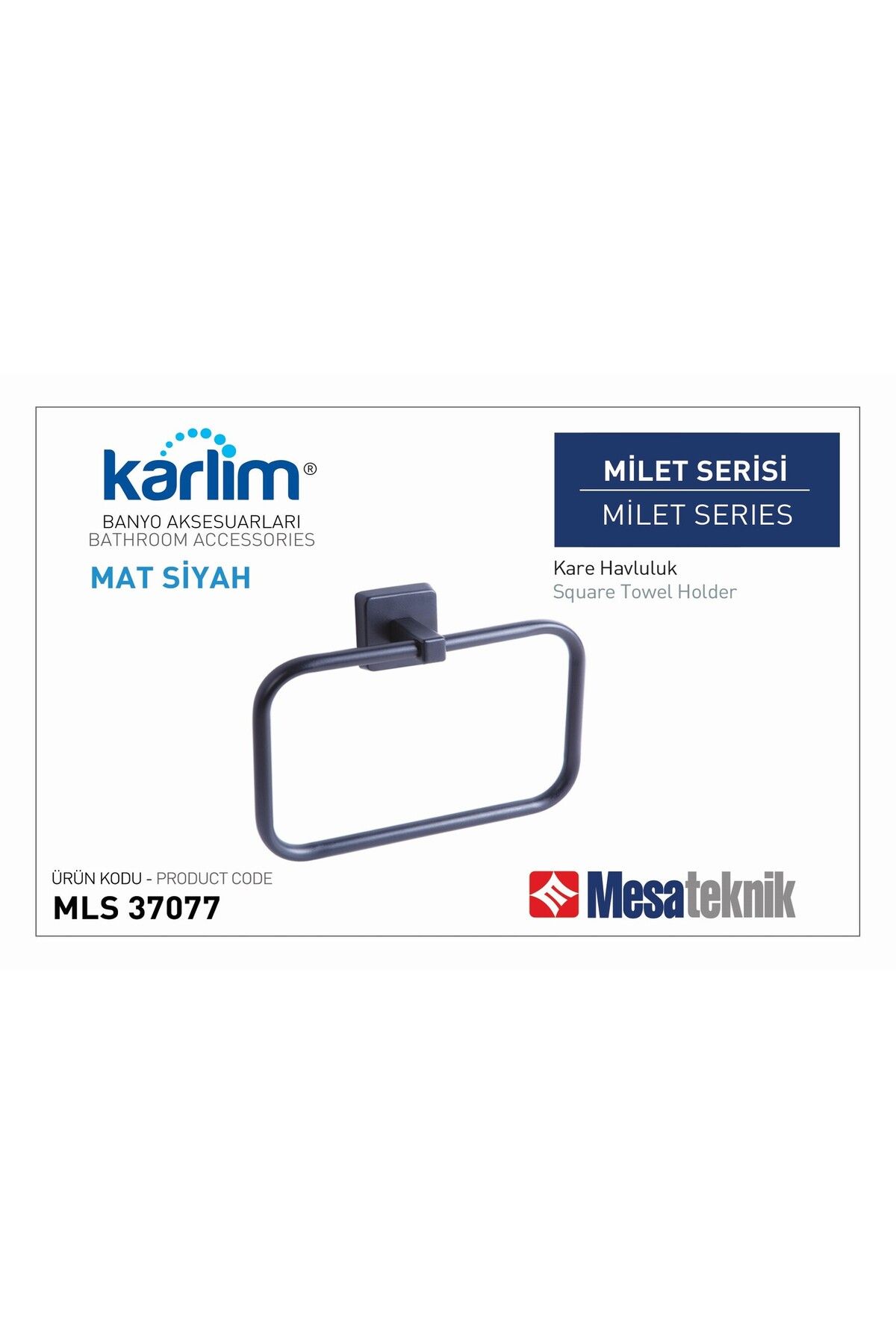 Mesateknik MİLET MAT SİYAH KARE HAVLULUK