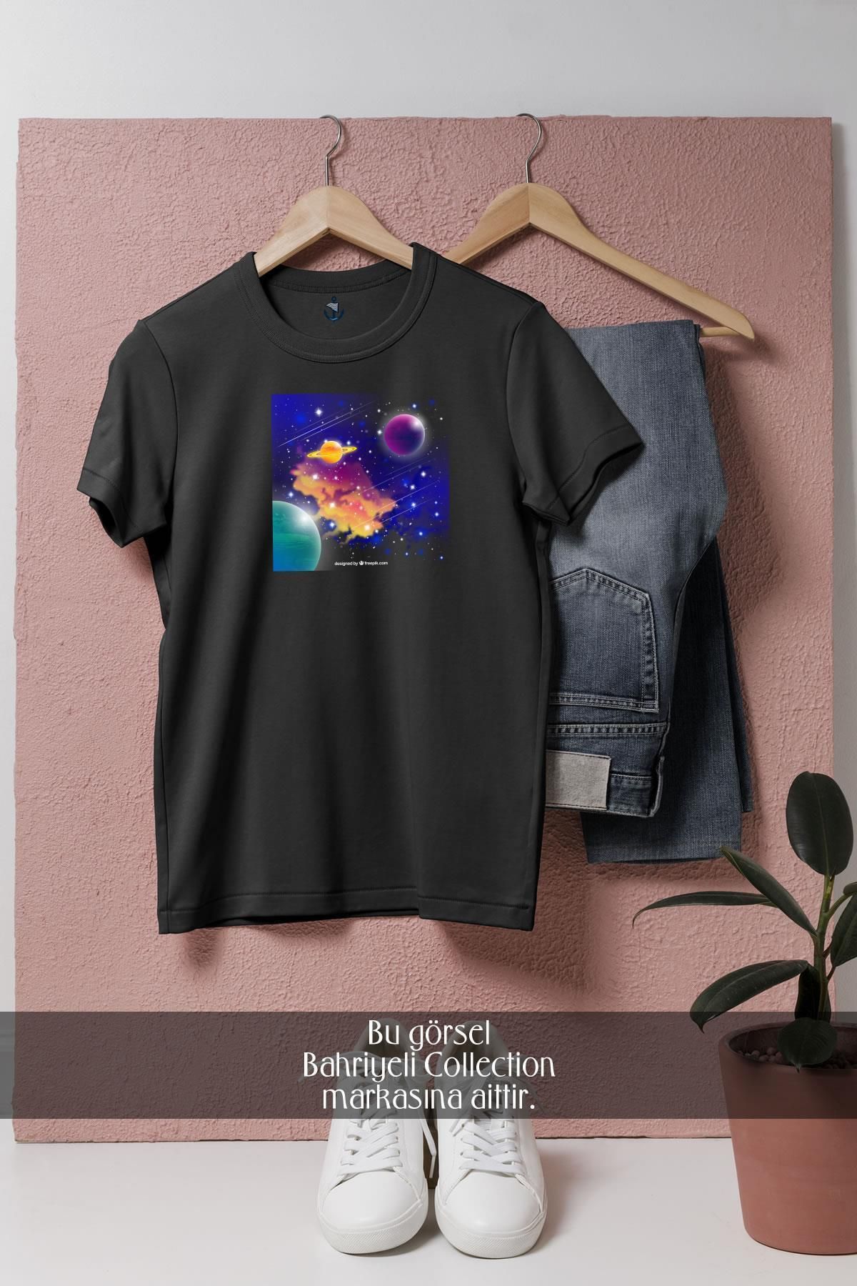 bahriyeli.jpeg Oversize Gezegen Ve Gökyüzü Tasarımlı Unisex T-Shirt