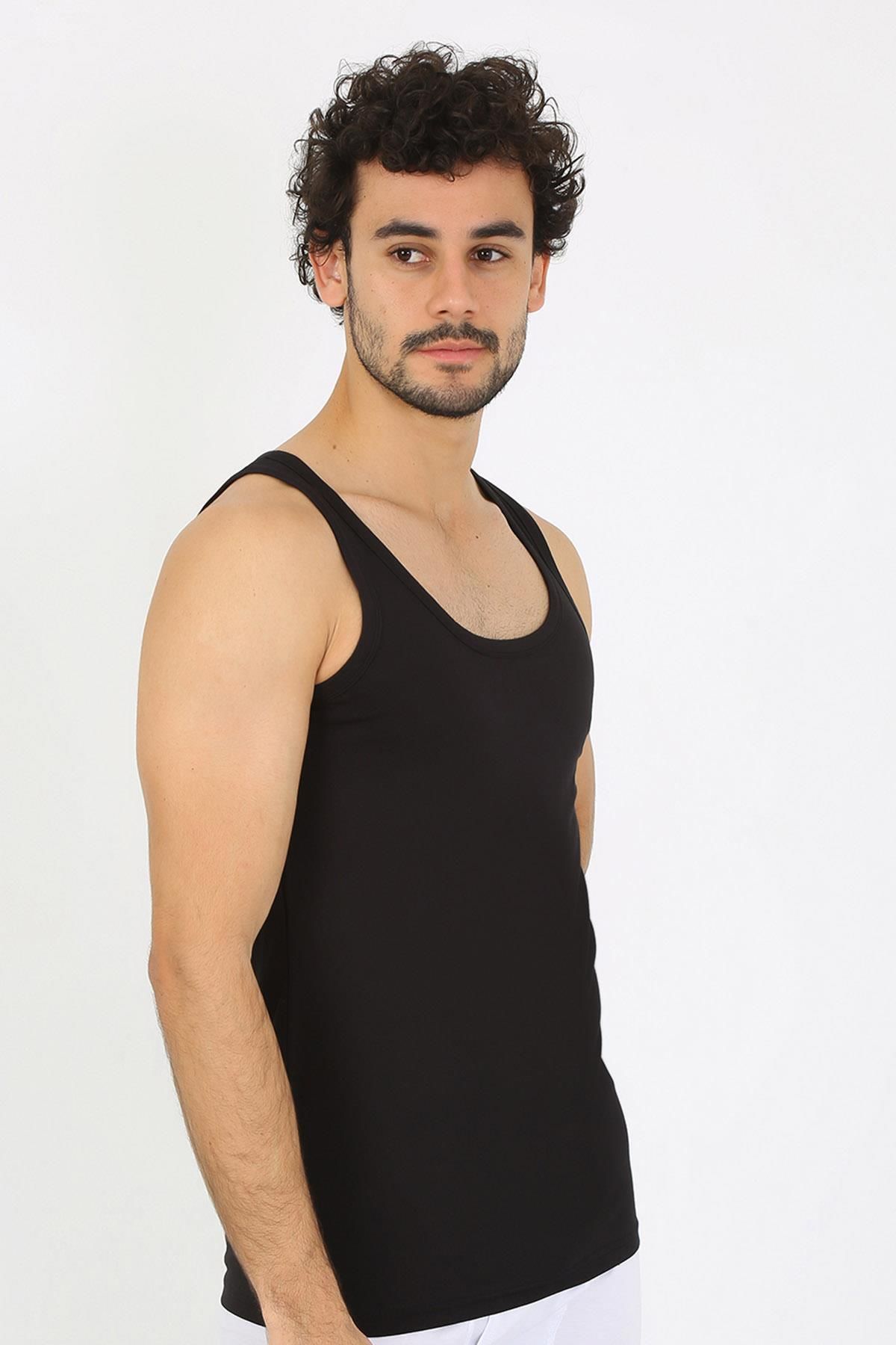 PuShe moda çizgi Erkek Penye Siyah Atlet 6566
