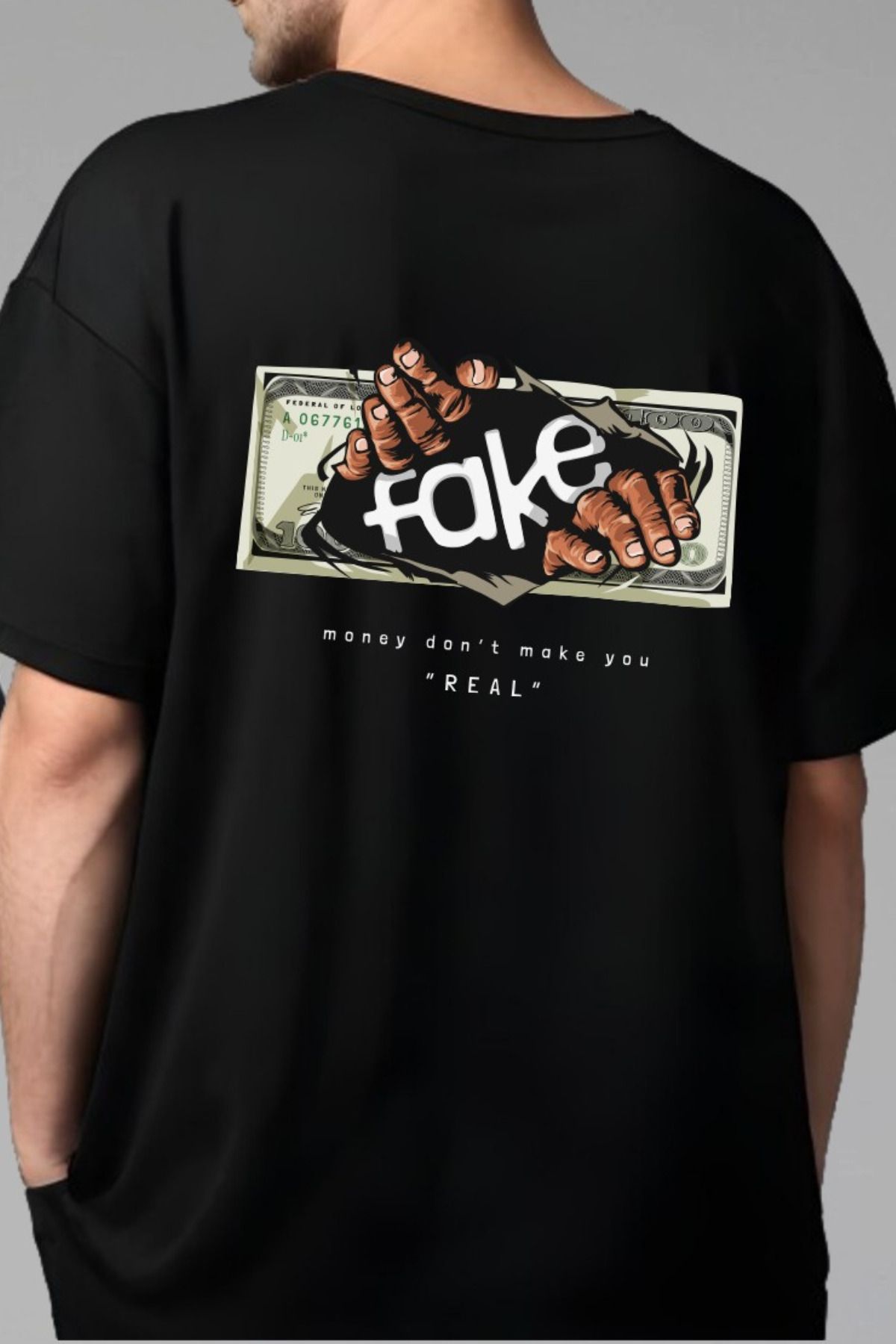 Wish BF Fake Money Baskılı Oversize T-shirt