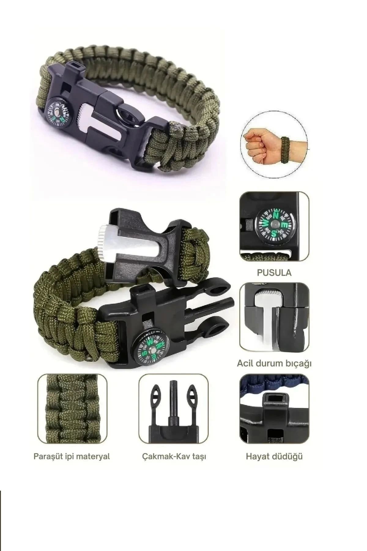 shop Düdük Çakı Pusula Çakmaktaşı Paraşüt İpi Hayatta Kalma Bilekliği