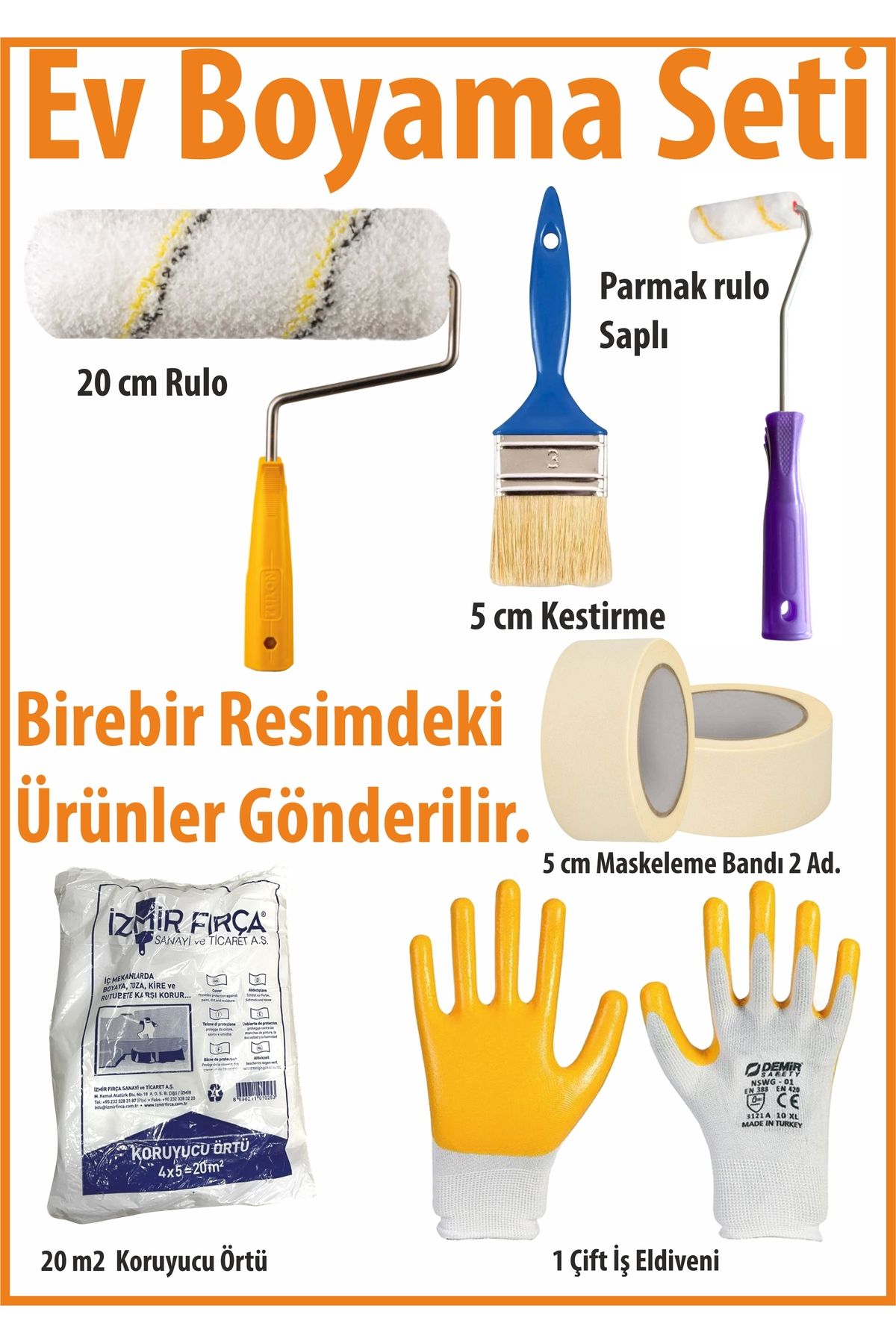 woodretro Profesyonel Boyacı Rulo Fırça Seti 7 Parça Boya Badana Seti 20 Cm