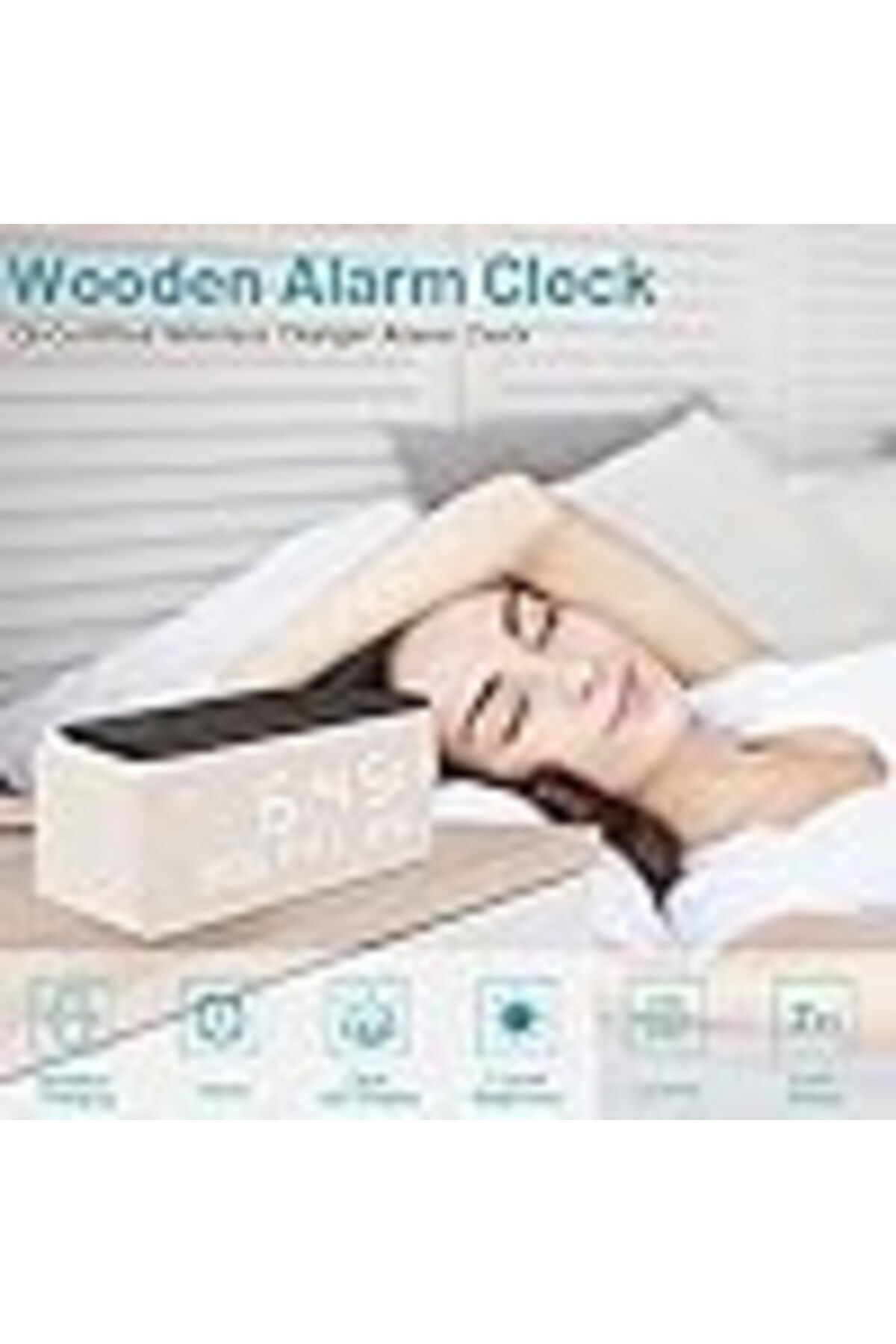 COOYA-Wooden Digital Alarm Clock, Multi-Function Smart Clock, LED Light Clock with USB Power Supply 3