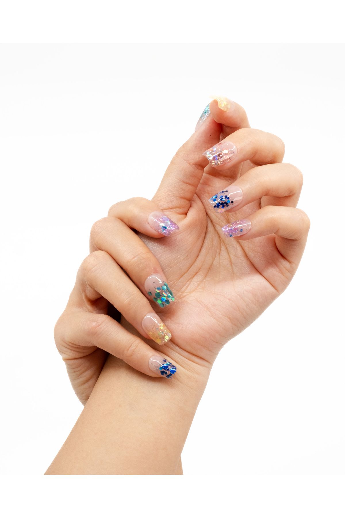 Takma Takma Tekrar Kullanılabilir El Yapımı Protez Takma Tırnak TT1184 - Glitter Pop - 10'lu S-Renkli