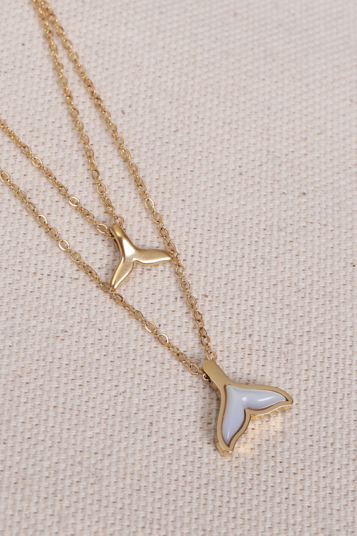 Süspüs Accessories Balık Kuyruğu Figür 2'li Gold Renk Çelik Kolye