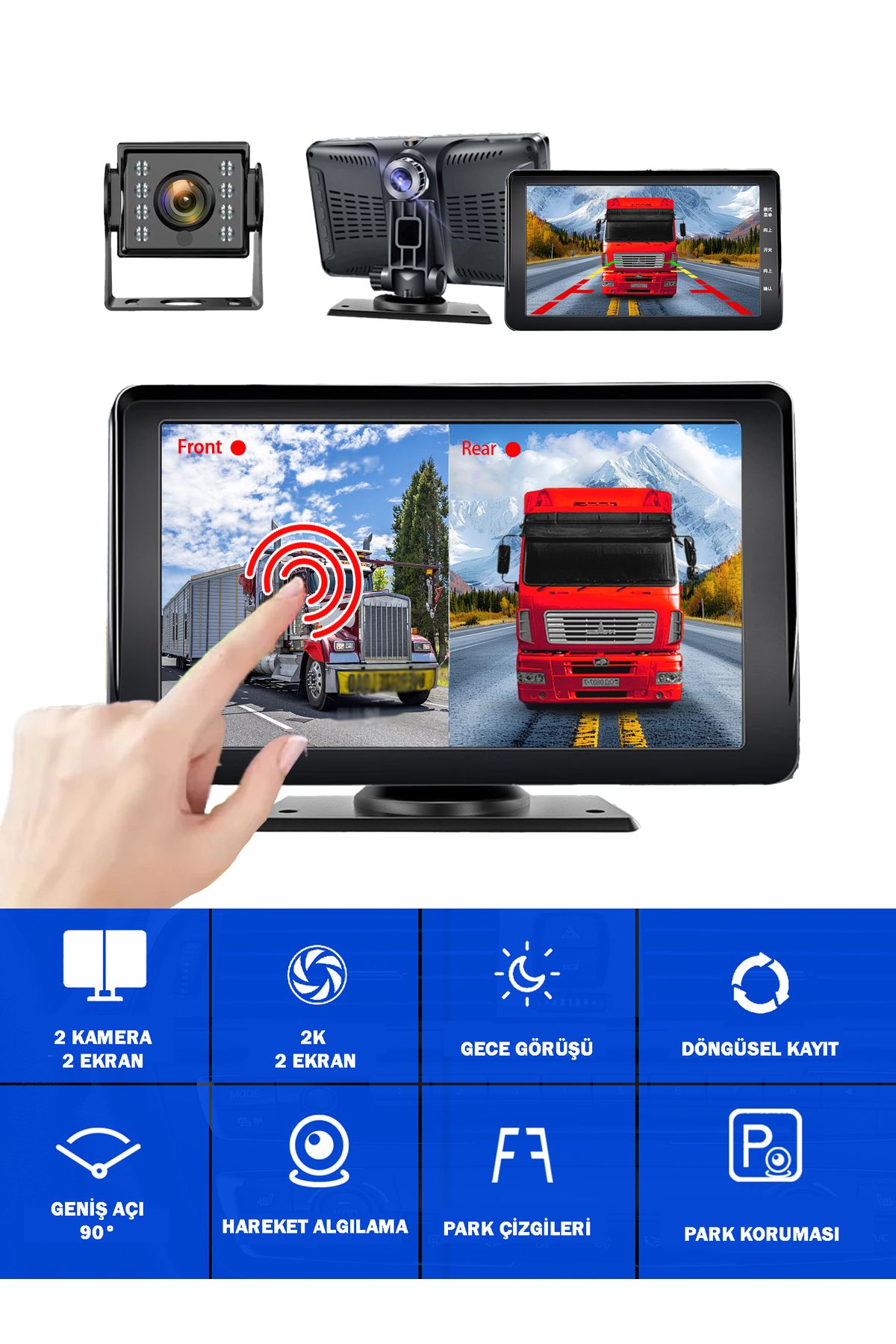 Venas 7 İNÇ DOKUNMATİK EKRANLI ÇİFT KAMERALI 1080p uLTRA HD KABLOSUZ ARAÇ KAMERASI