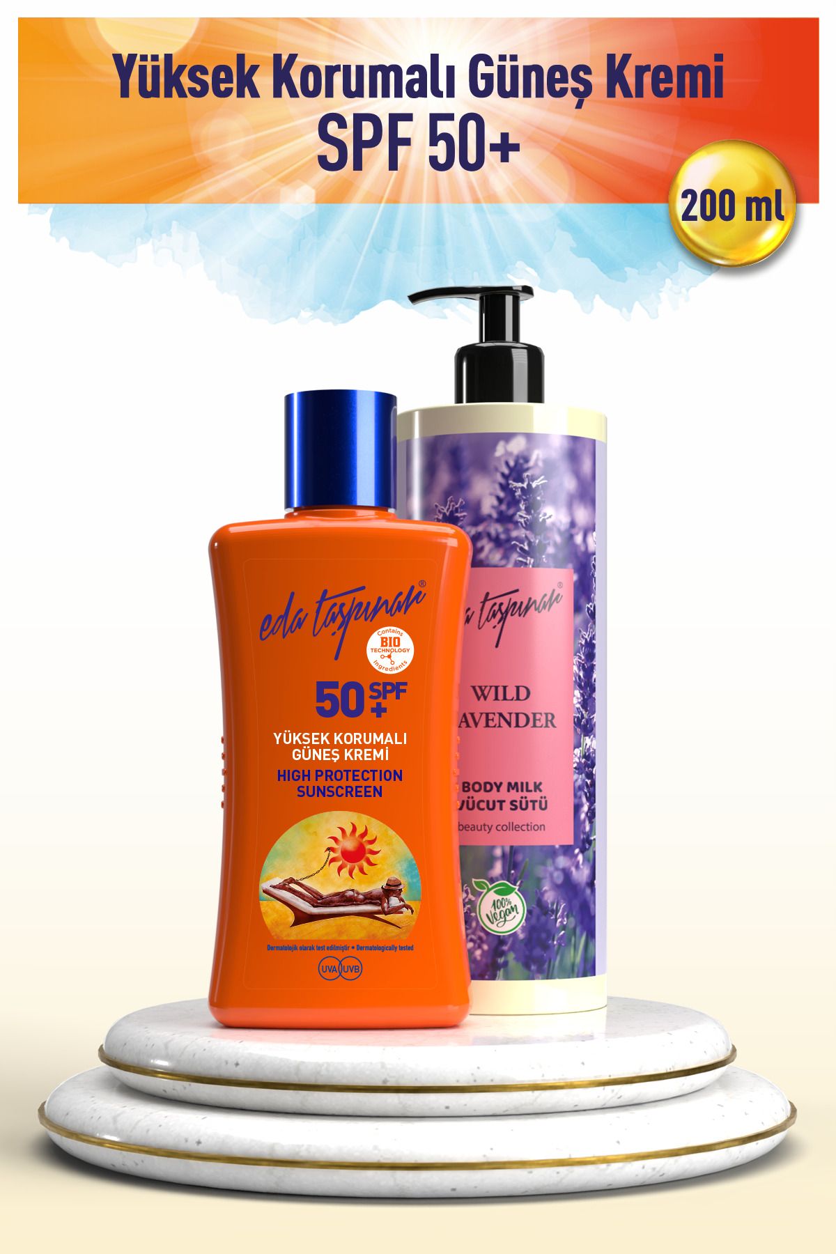 Eda Taşpınar Yüksek Korumalı Güneş Kremi SPF50+ 200ml - Lavanta Body Milk 400ml