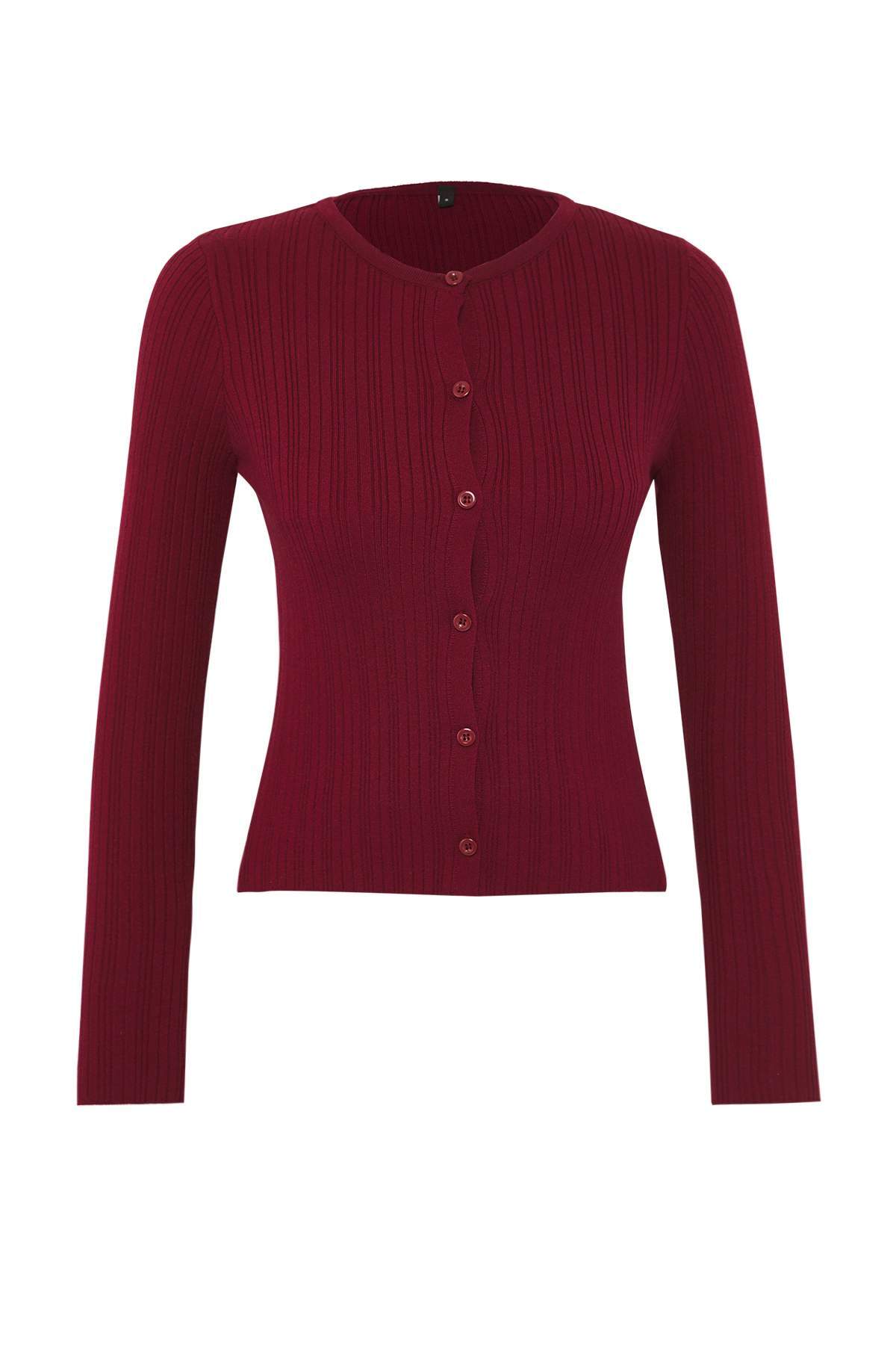 Trendyolmilla  Bordo 2'li Fitilli Premium/Özel İplikli Yumuşak Dokulu Triko Hırka-Bluz Takım TWOAW26HI00003 - Görsel 6