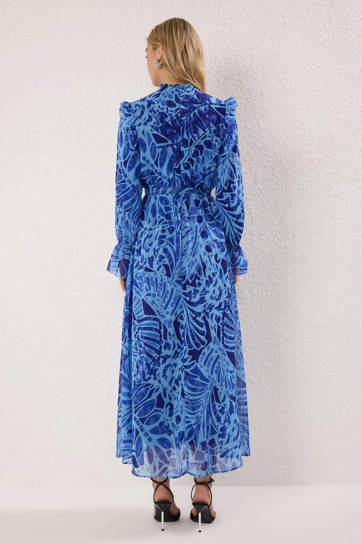 Trendyol Modest-Φόρεμα Saks με επένδυση από σιφόν υφαντό λουλούδι TCTSS25EB00097 4