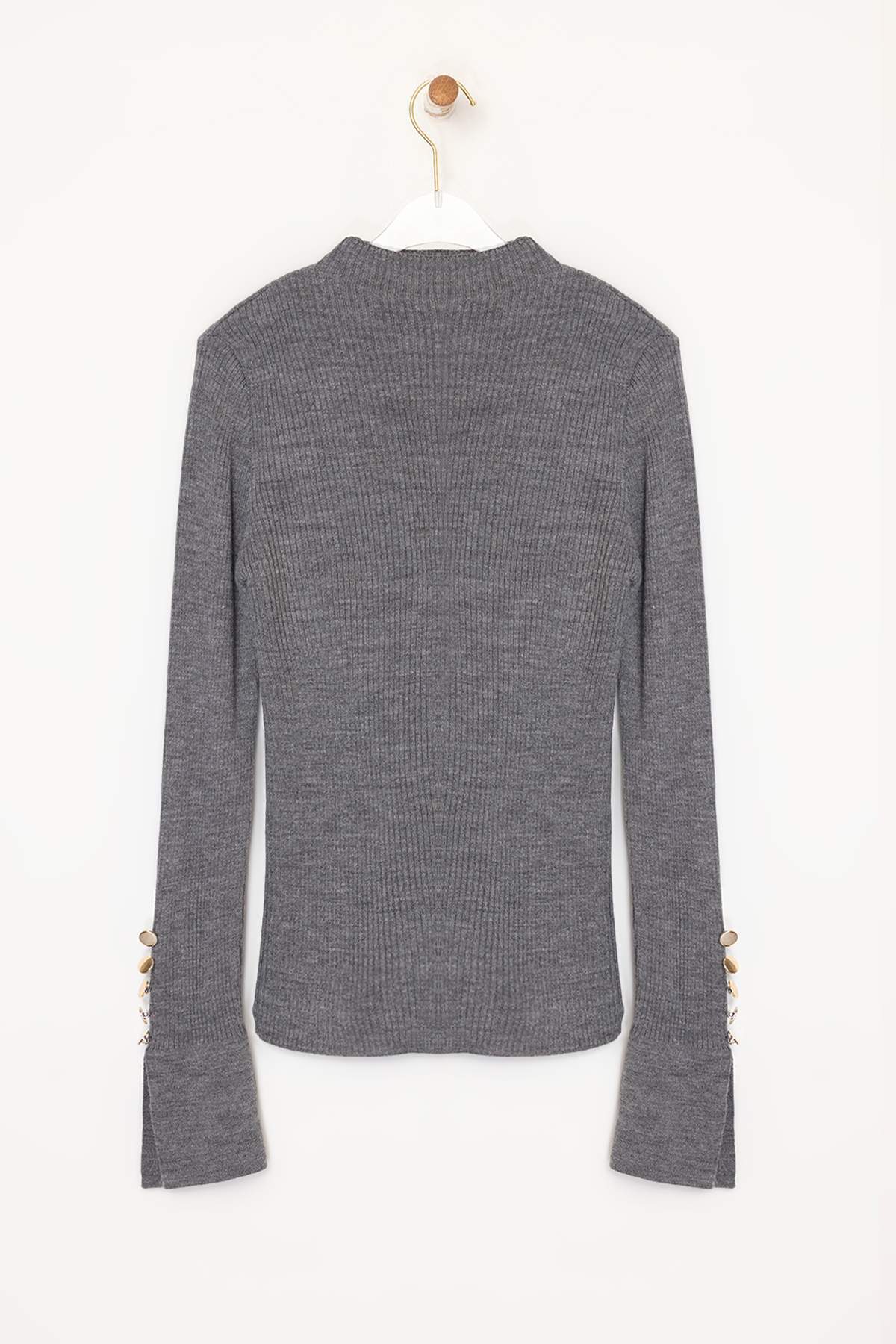 Trendyolmilla  Antrasit Kol Ucu Düğme Detaylı Triko Kazak TWOAW24KZ00309 - Görsel 7