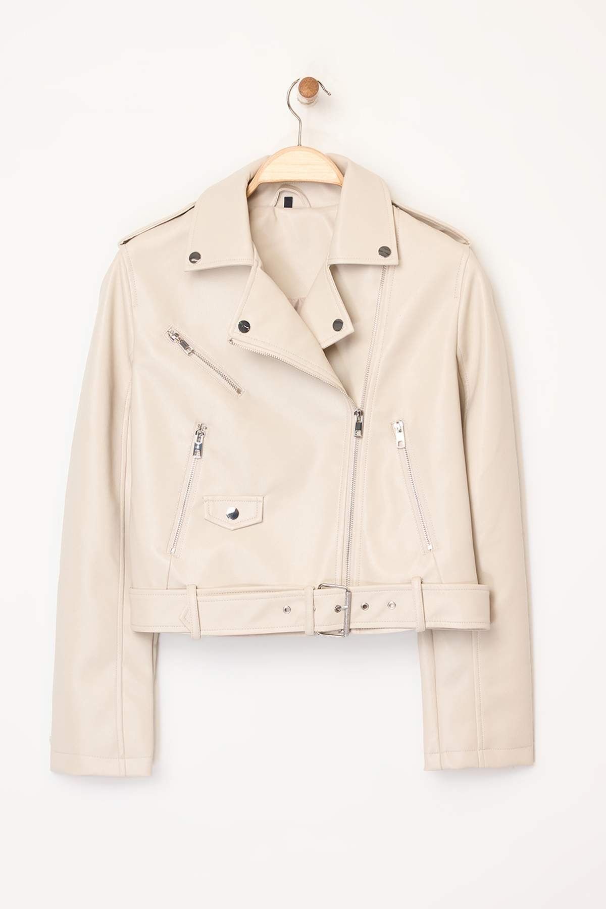 Trendyol Collection-Ecru Regular Fit Kunstleder Biker Dünne Jacke TWOAW25MO00002 8