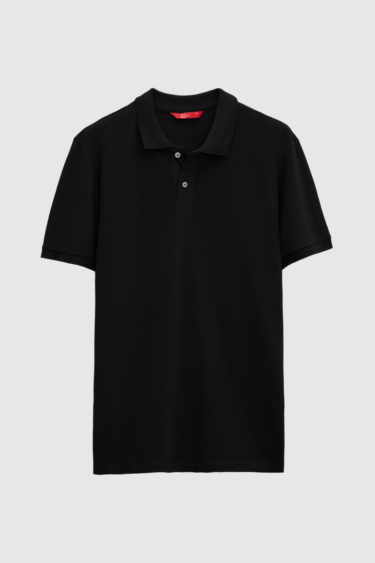 D'S Damat-Regular Fit Black Pique Textured 100% bavlna Vyšívané tričko s polo výstřihem bez zvlnění 5