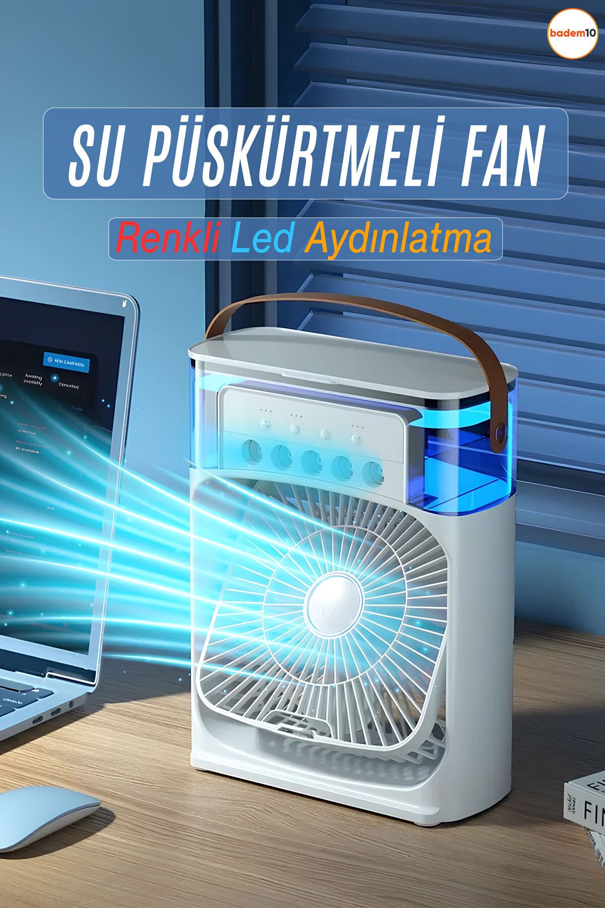 Badem10 Kablolu Vantilatör Masaüstü Süper Sessiz Fan Su Püskürtmeli Mini El Hava Serinletici Nemlendirici