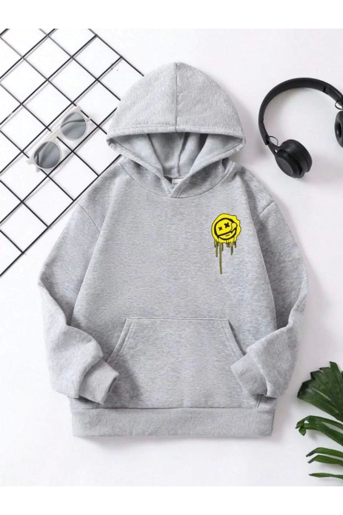 MODA CS Çocuk Unisex Kapüşonlu Naruto Baskılı Pamuklu Sweatshirt - Gri