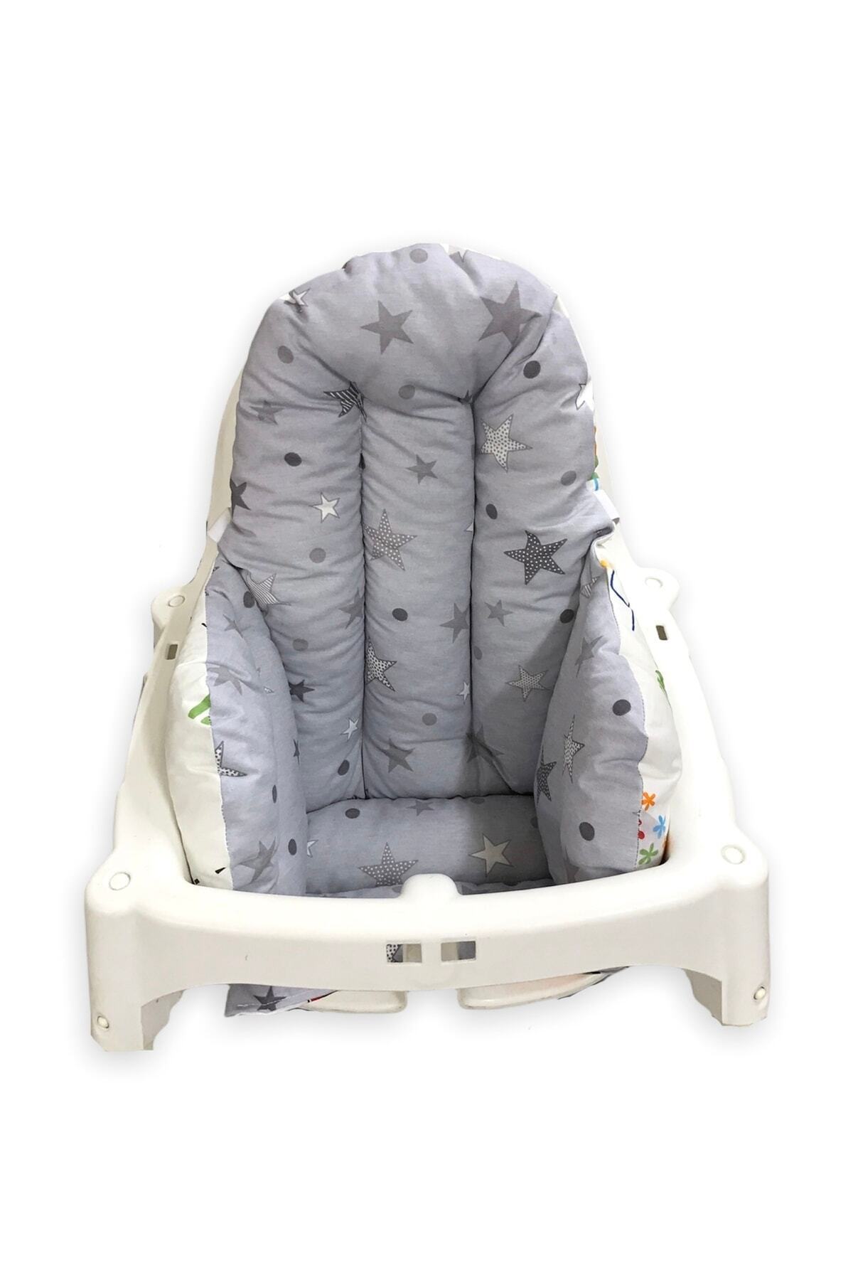 Babynia Pamuklu Bebek Çocuk Mama Sandalyesi Minderi Arabalı Gri Yıldızlı fotoğrafı 4 (önizleme)