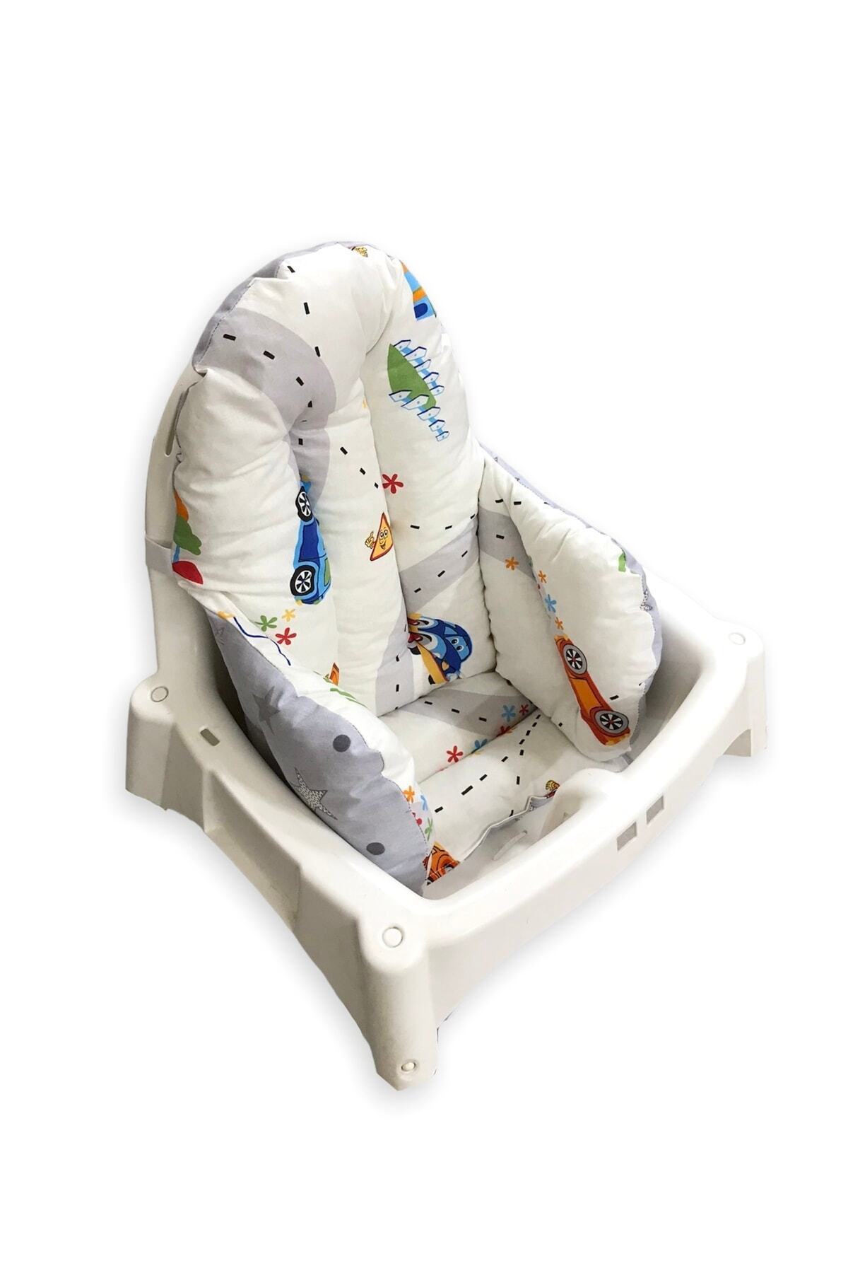 Babynia Pamuklu Bebek Çocuk Mama Sandalyesi Minderi Arabalı Gri Yıldızlı fotoğrafı 3 (önizleme)