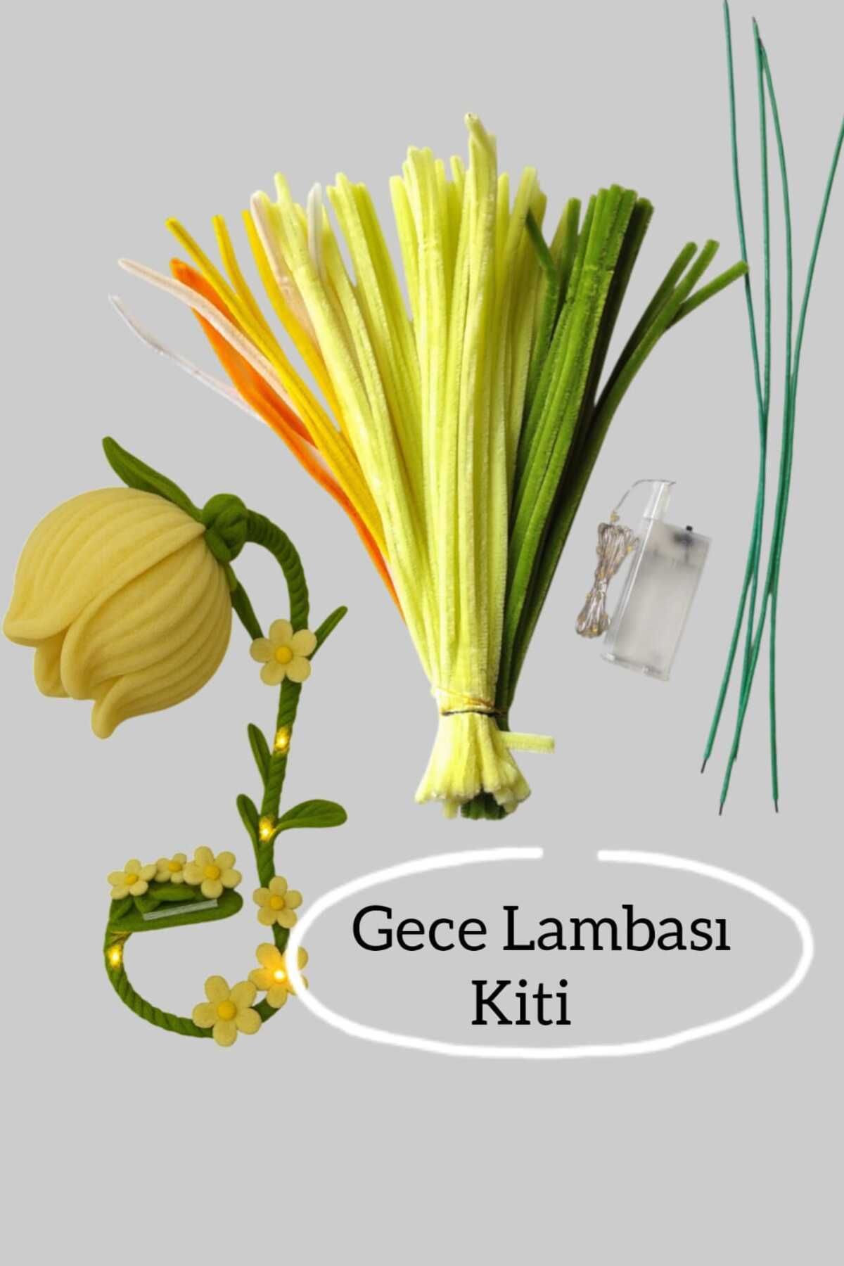 Butik Heryer.ciceklenir "Çan Çiçeği Gece lambası Kit Seti, Renk Açık Sarı Tel Şönilden ,Tüylü Şönil Seti