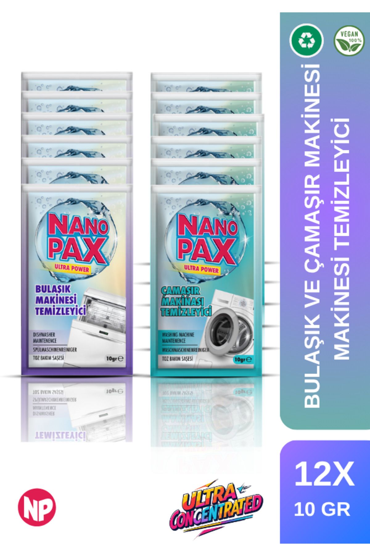 NanoPax 6 Adet Bulaşık 6 Adet Çamaşır Makinesi Temzileyicisi Ve Bakım Tozu (4X ULTRA KONSANTRE)