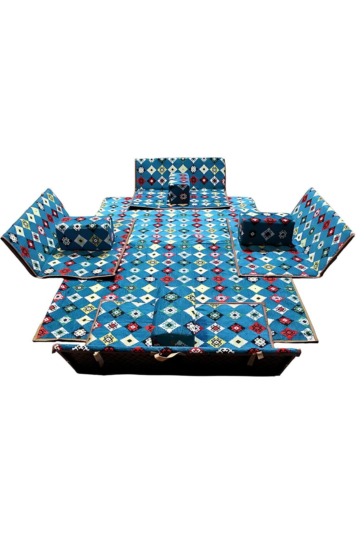 طقم جلسات أرضية للحوش والرحلات البرية تتسع 8 أشخاص – قماش سوري