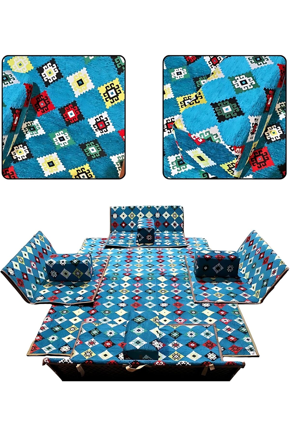 طقم جلسات أرضية للحوش والرحلات البرية تتسع 8 أشخاص – قماش سوري